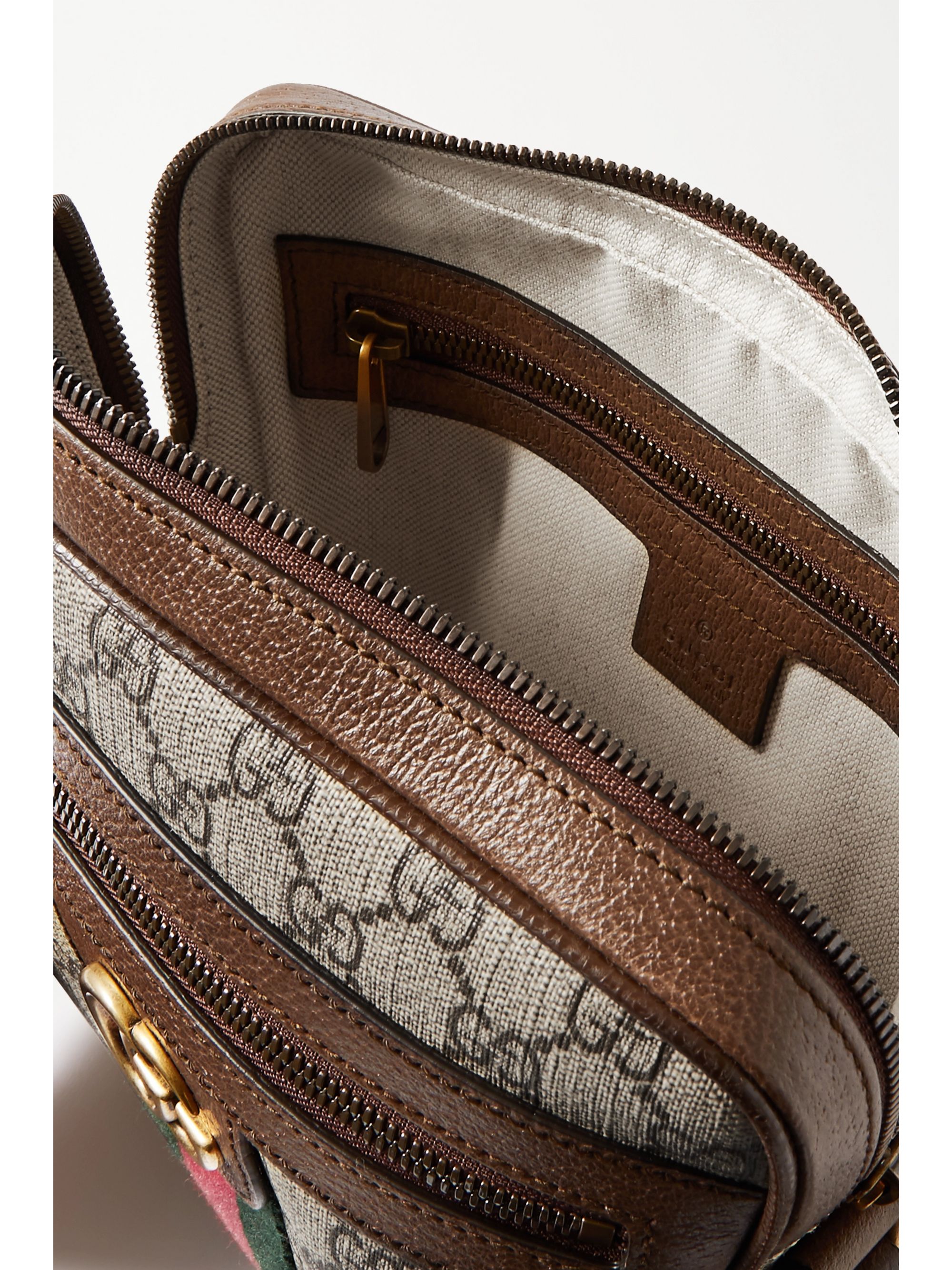 Beige Ophidia small textured leathertrimmed printed coatedcanvas