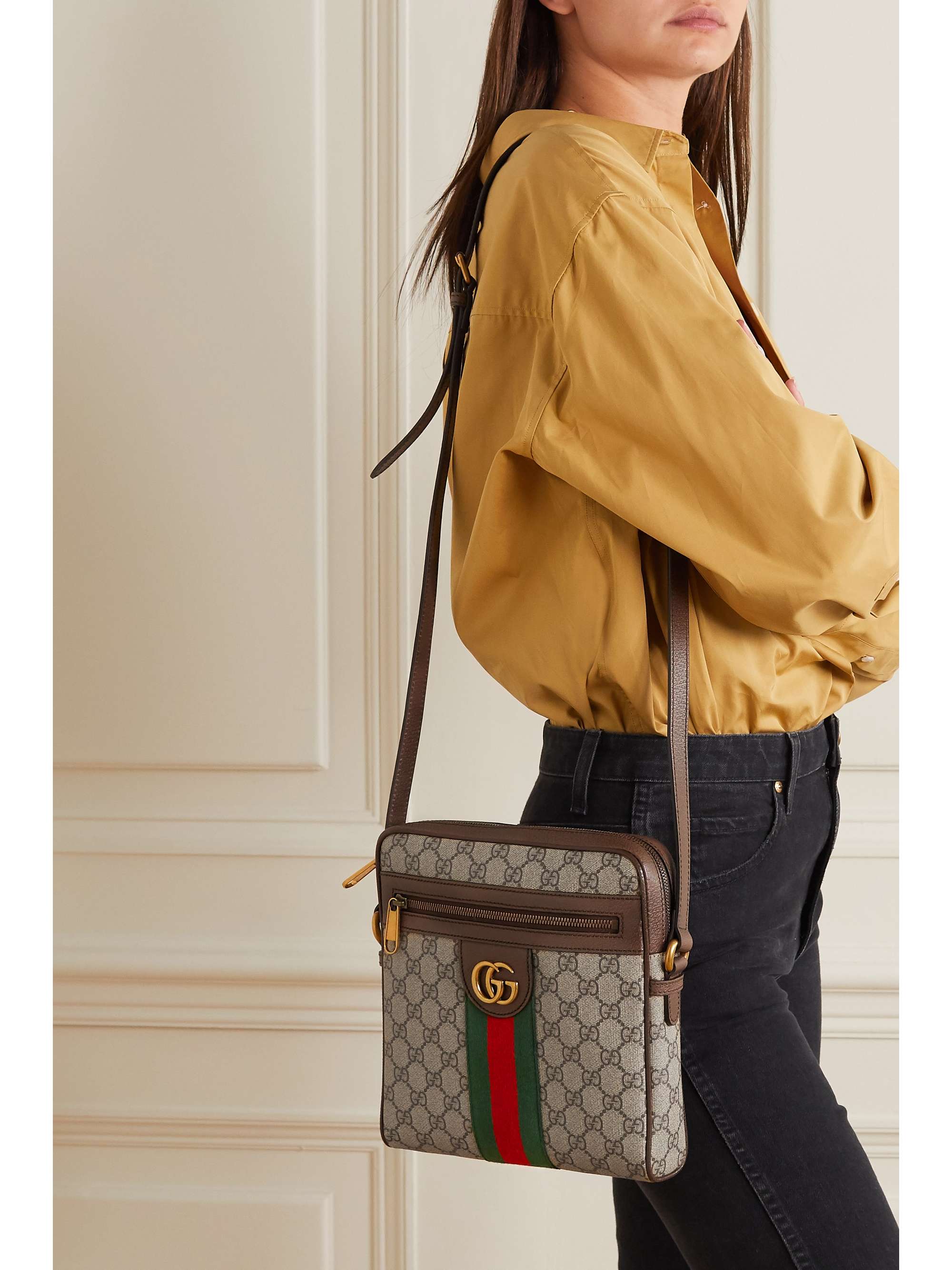 GUCCI Ophidia small textured leather-trimmed printed coated-canvas shoulder  bag | NET-A-PORTER