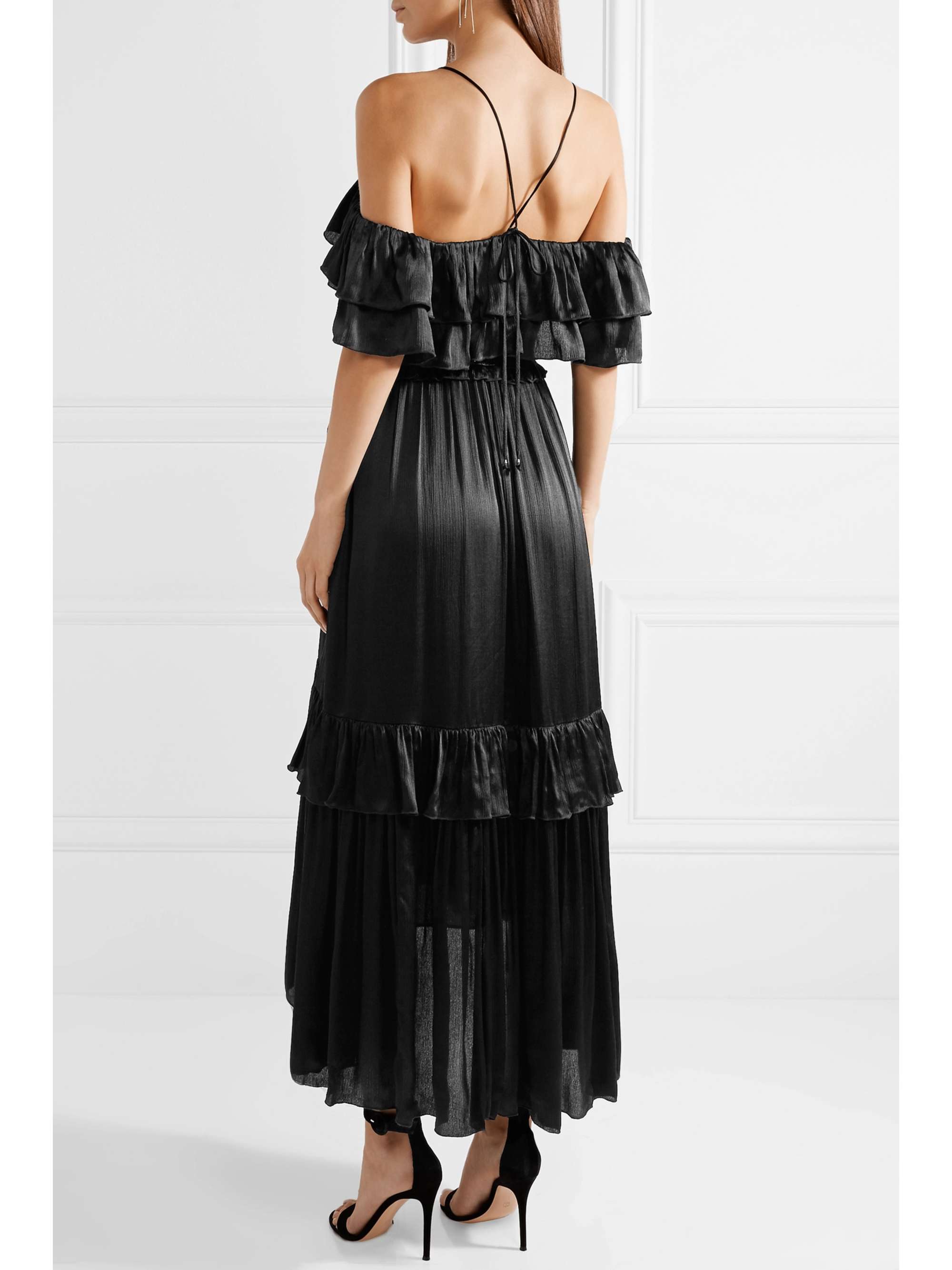 ULLA JOHNSON Louisa off-the-shoulder ruffled crinkled-silk gown