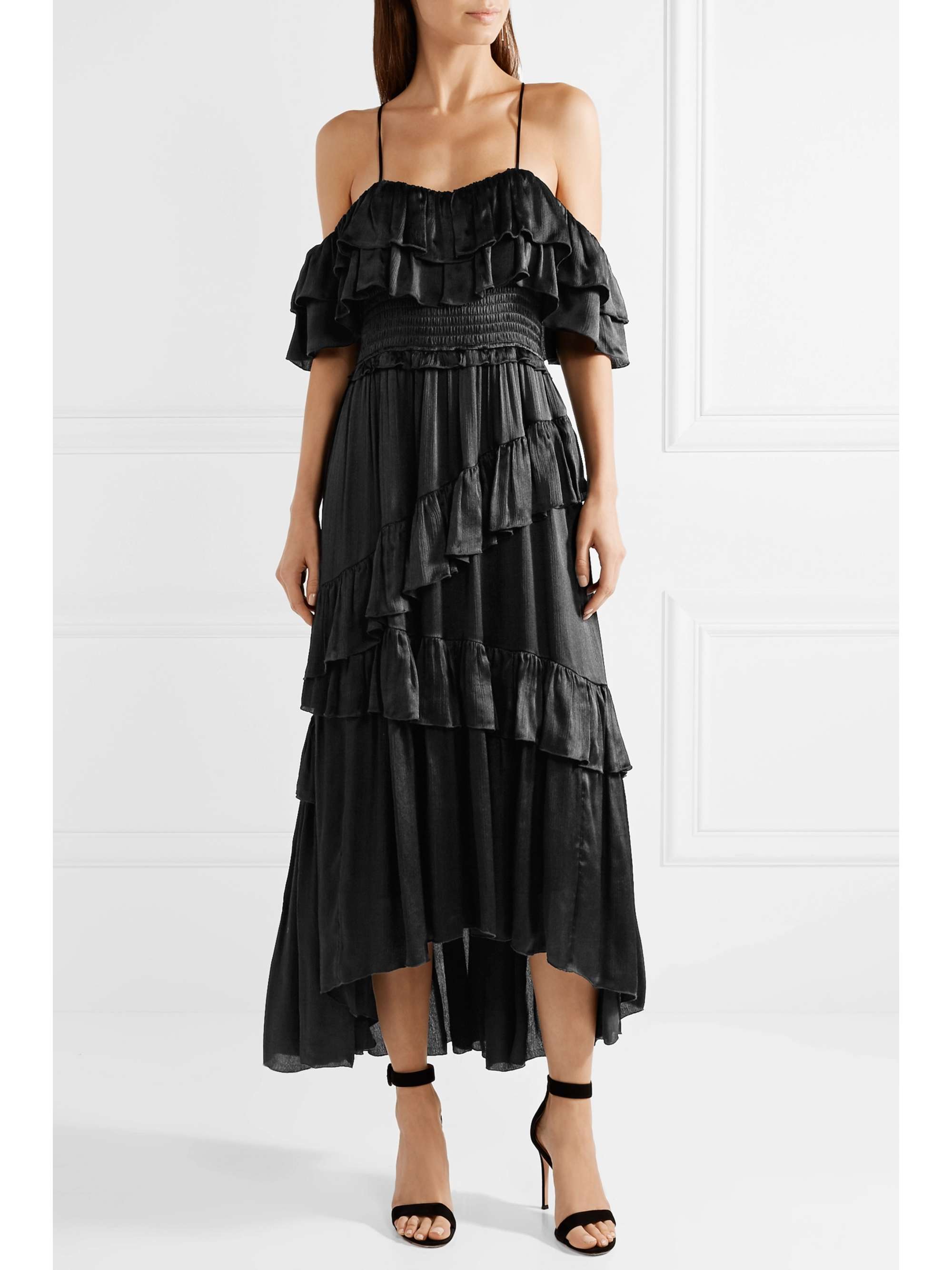 ULLA JOHNSON Louisa off-the-shoulder ruffled crinkled-silk gown