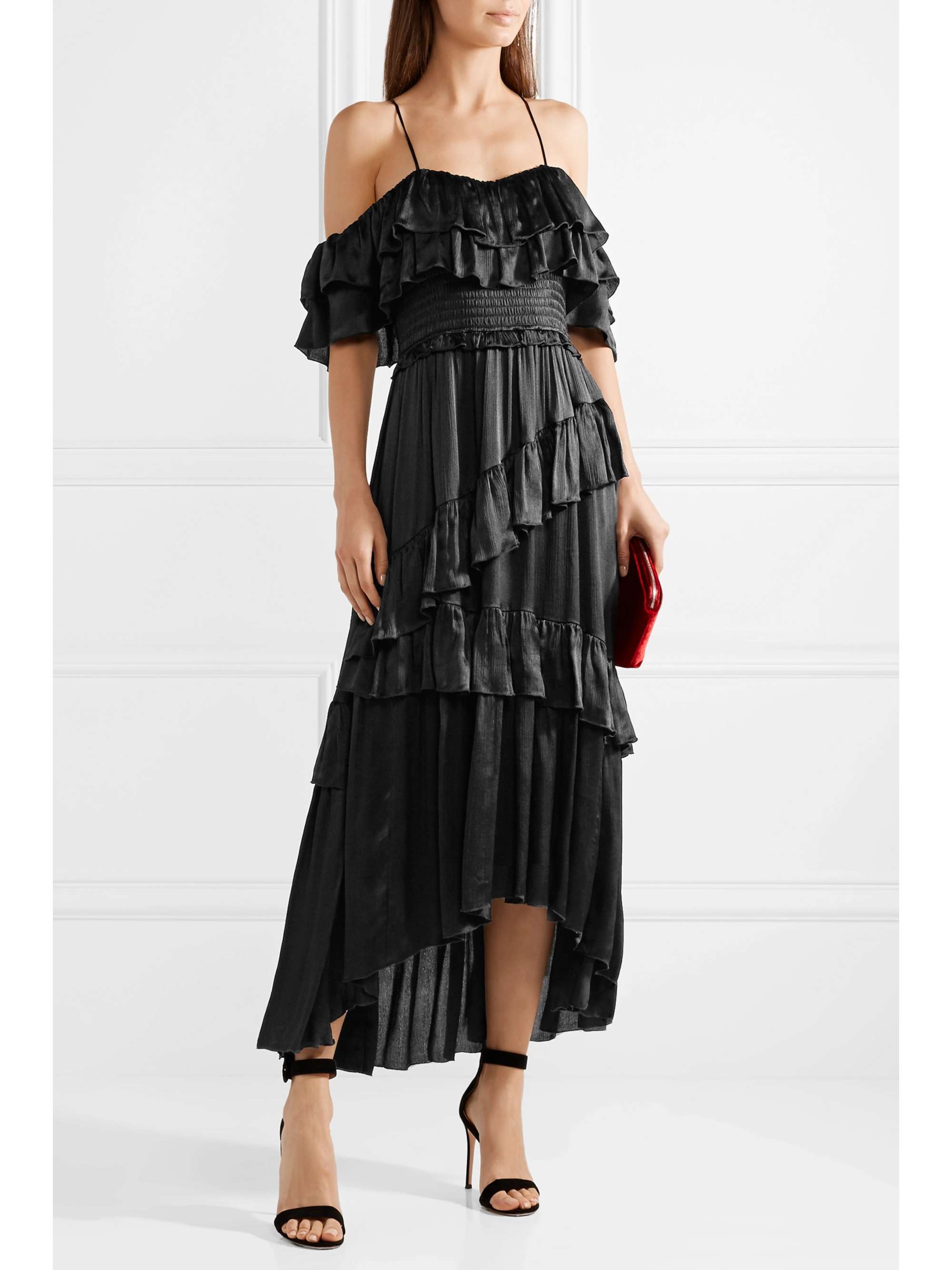 ULLA JOHNSON Louisa off-the-shoulder ruffled crinkled-silk gown