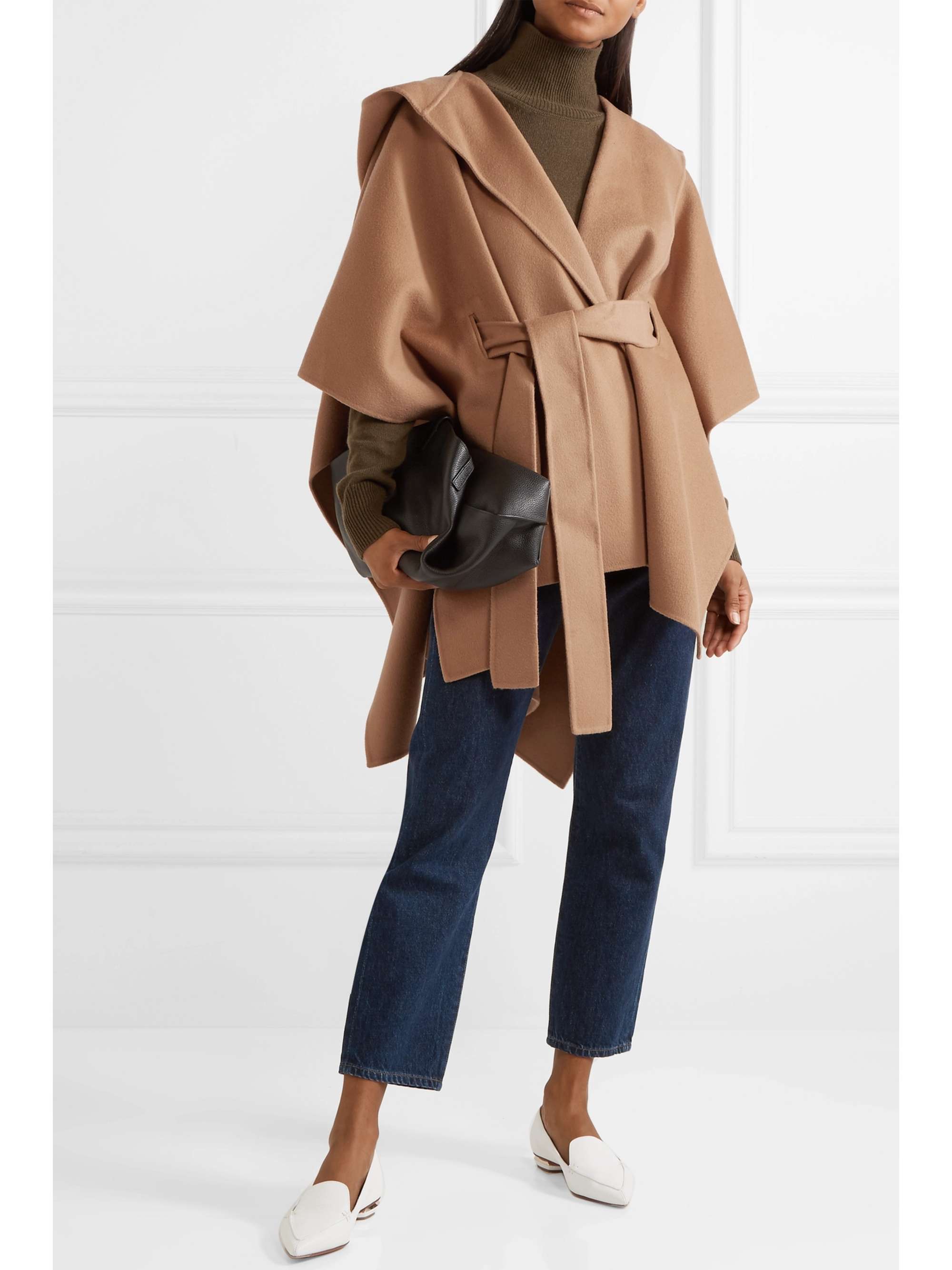 THEORY New Divide belted hooded wool and cashmere-blend poncho