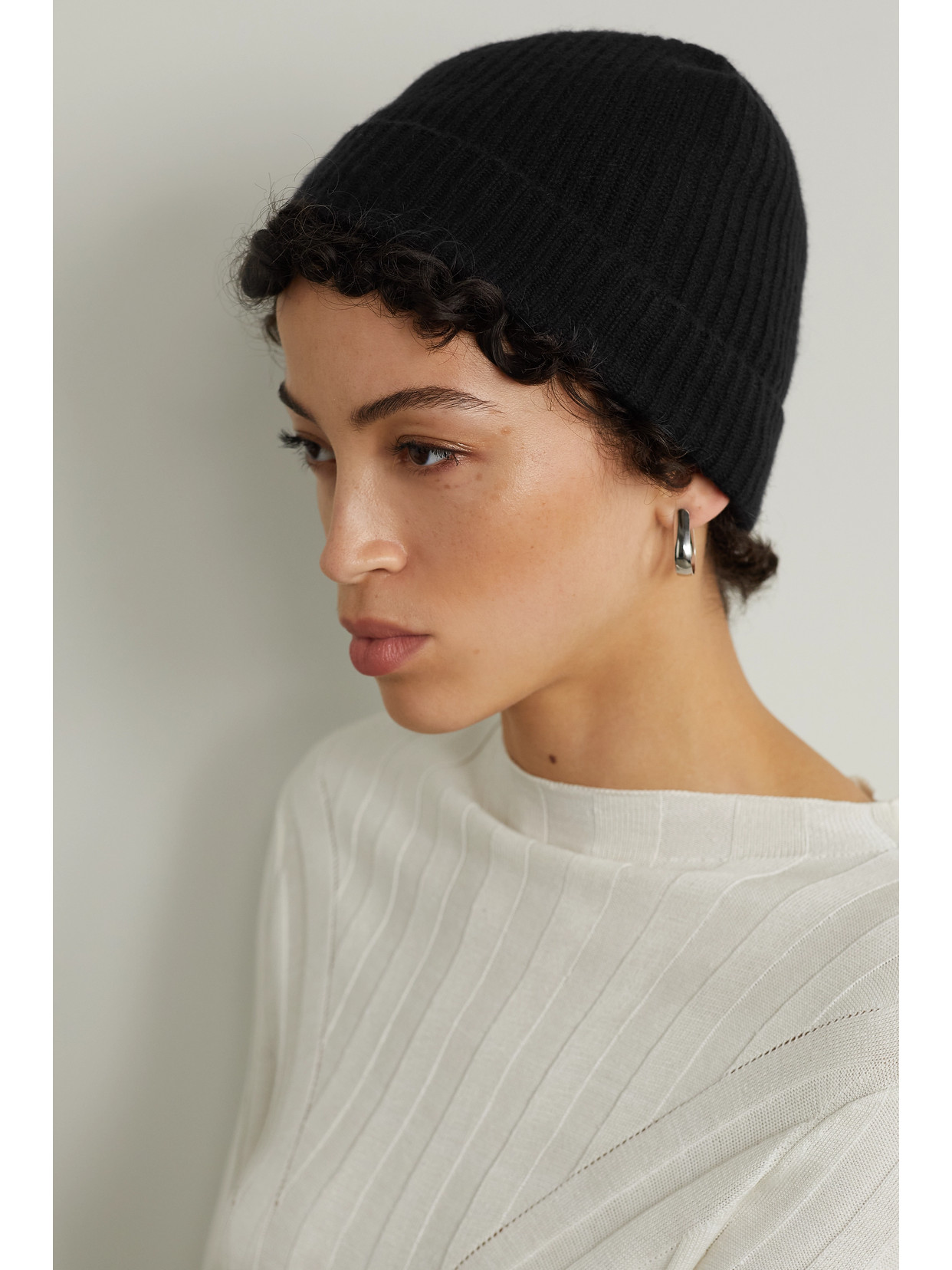 Johnstons Of Elgin + Net Sustain Ribbed Cashmere Beanie In Black ModeSens