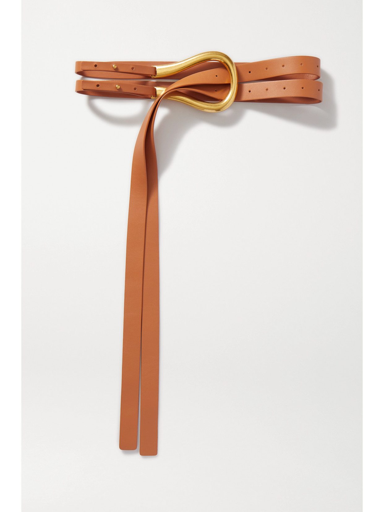 Bottega Veneta Horseshoe Buckle Double Strap Belt In Camel