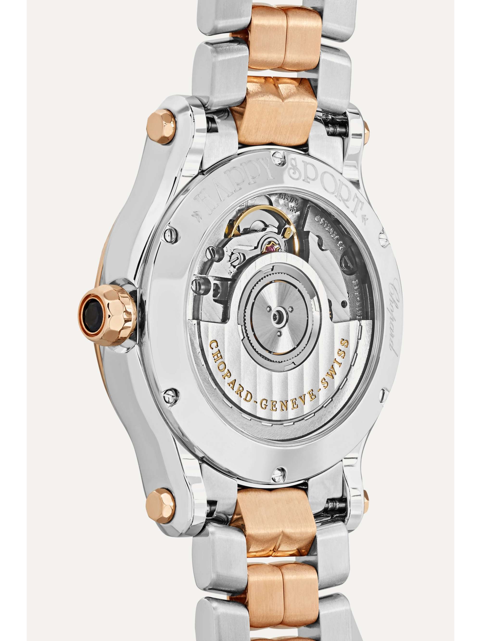 CHOPARD Montre en or rose 18 carats (750/1000), acier inoxydable, diamants et nacre Happy Sport Automatique 36 mm