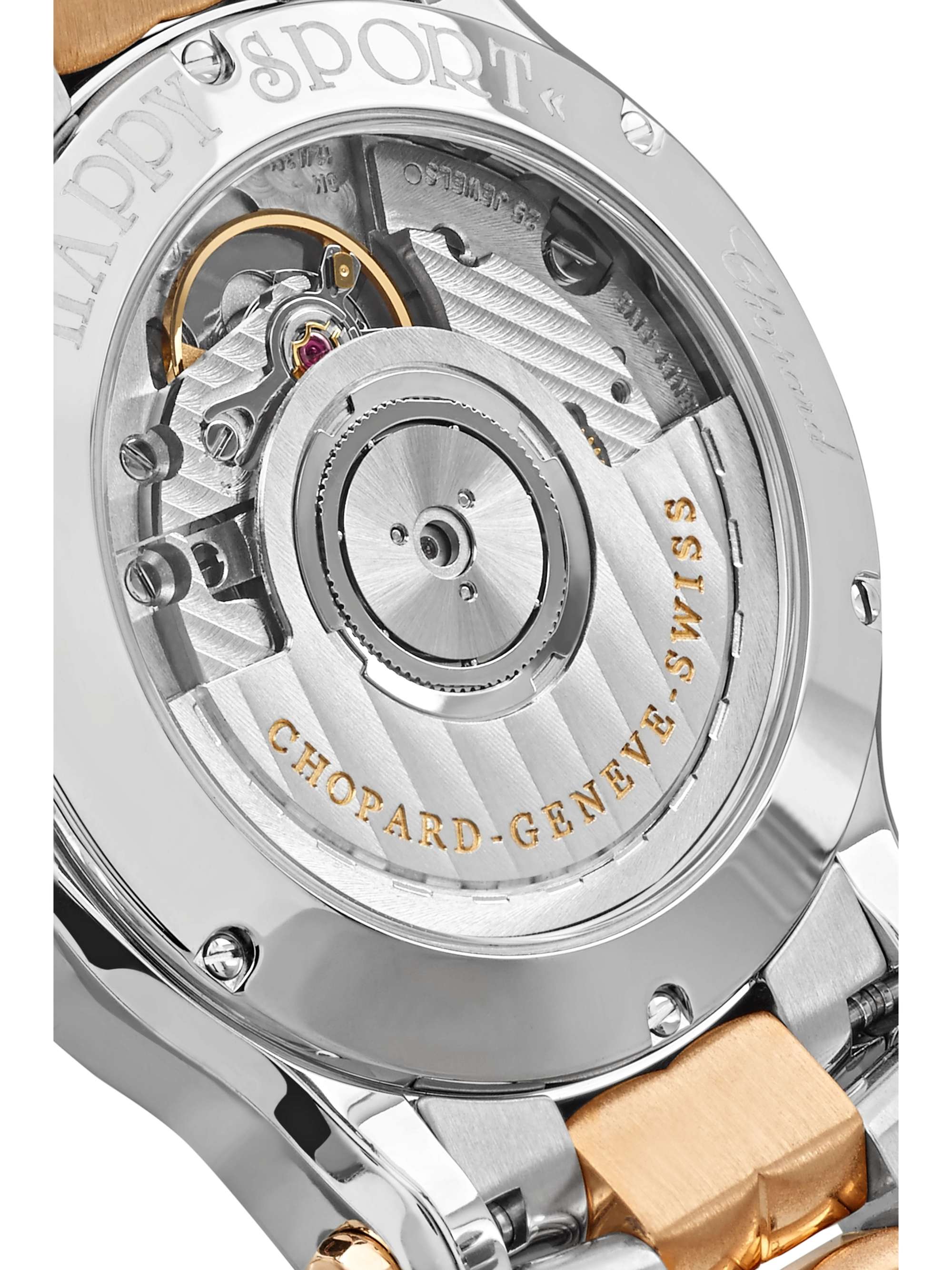 CHOPARD Montre en or rose 18 carats (750/1000), acier inoxydable, diamants et nacre Happy Sport Automatique 36 mm