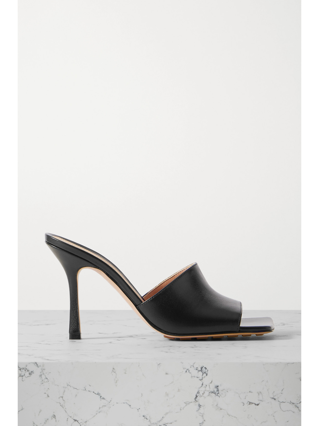 Bottega Veneta Stretch Square-toe Leather Mules In Black