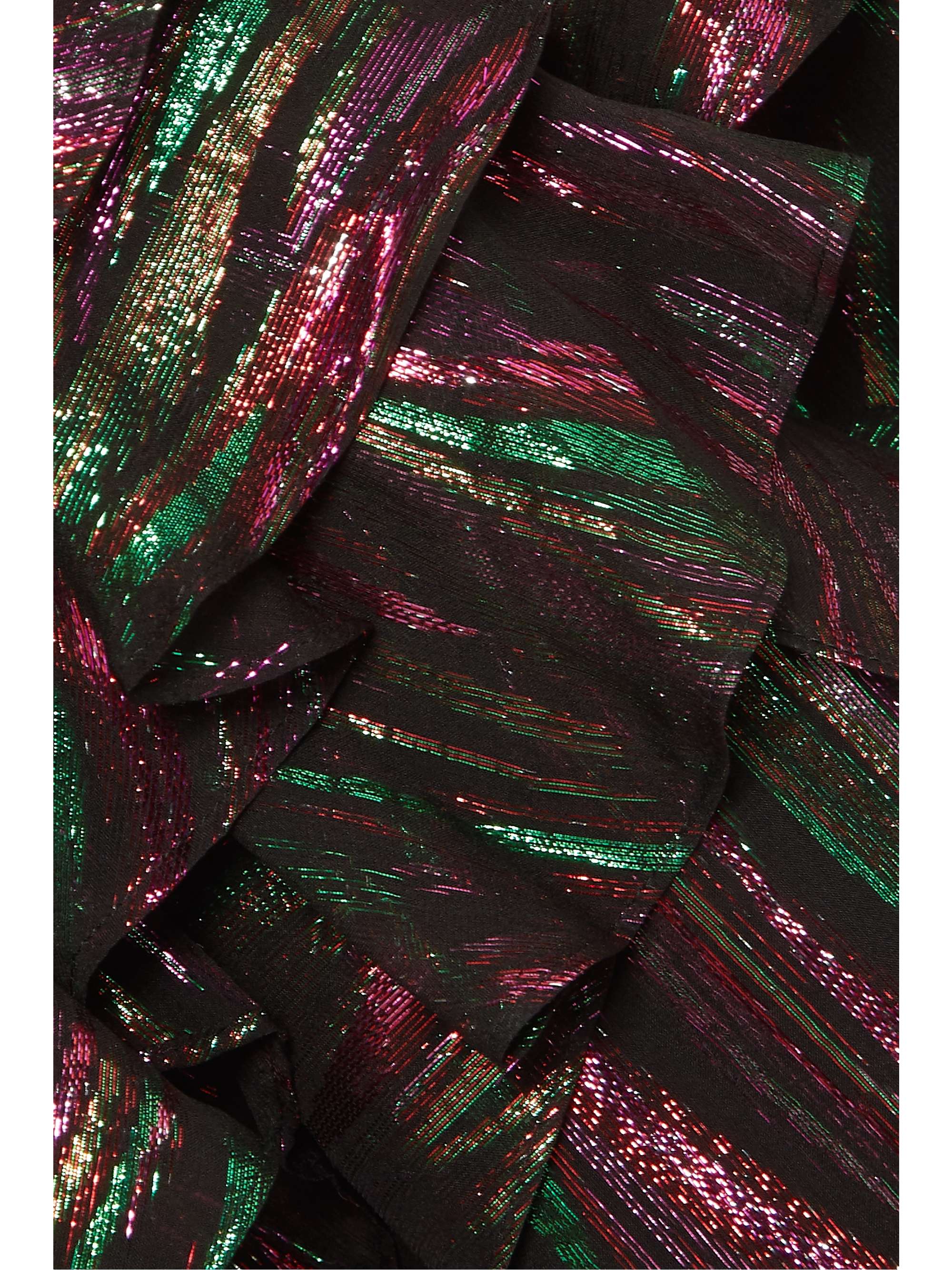 SALONI Isa ruffled metallic silk-blend jacquard midi dress