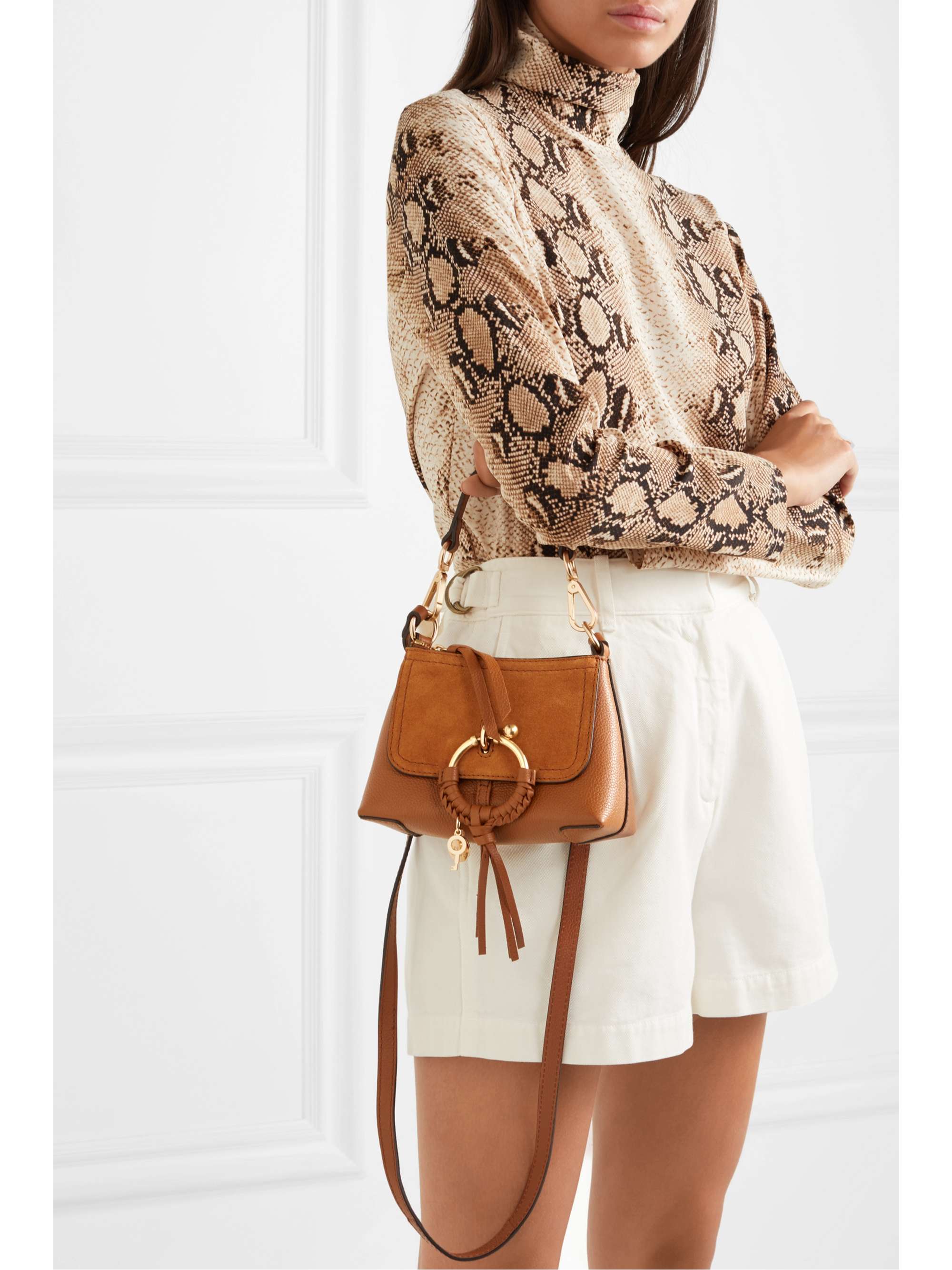 SEE BY CHLOÉ Joan mini textured-leather and suede shoulder bag