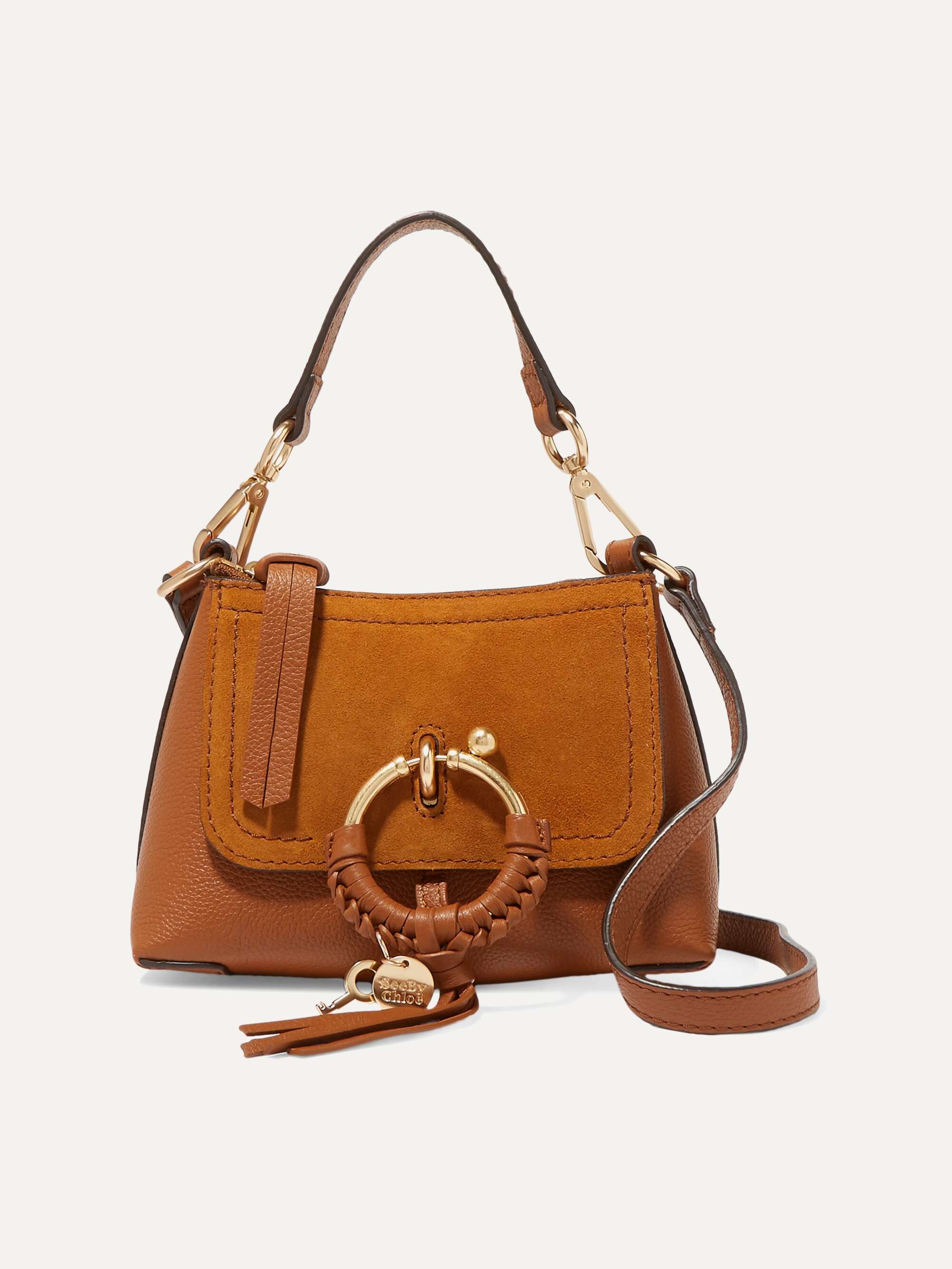 joan mini textured leather and suede shoulder bag