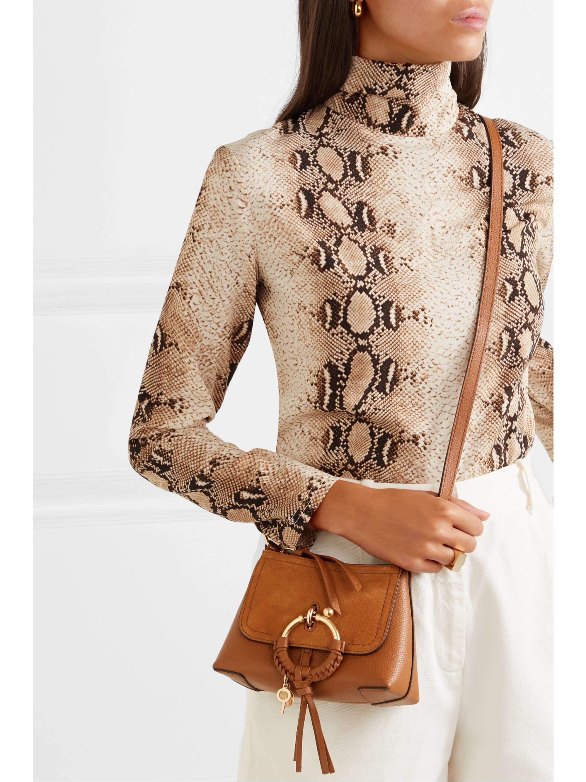 SEE BY CHLOÉ Joan mini textured-leather and suede shoulder bag