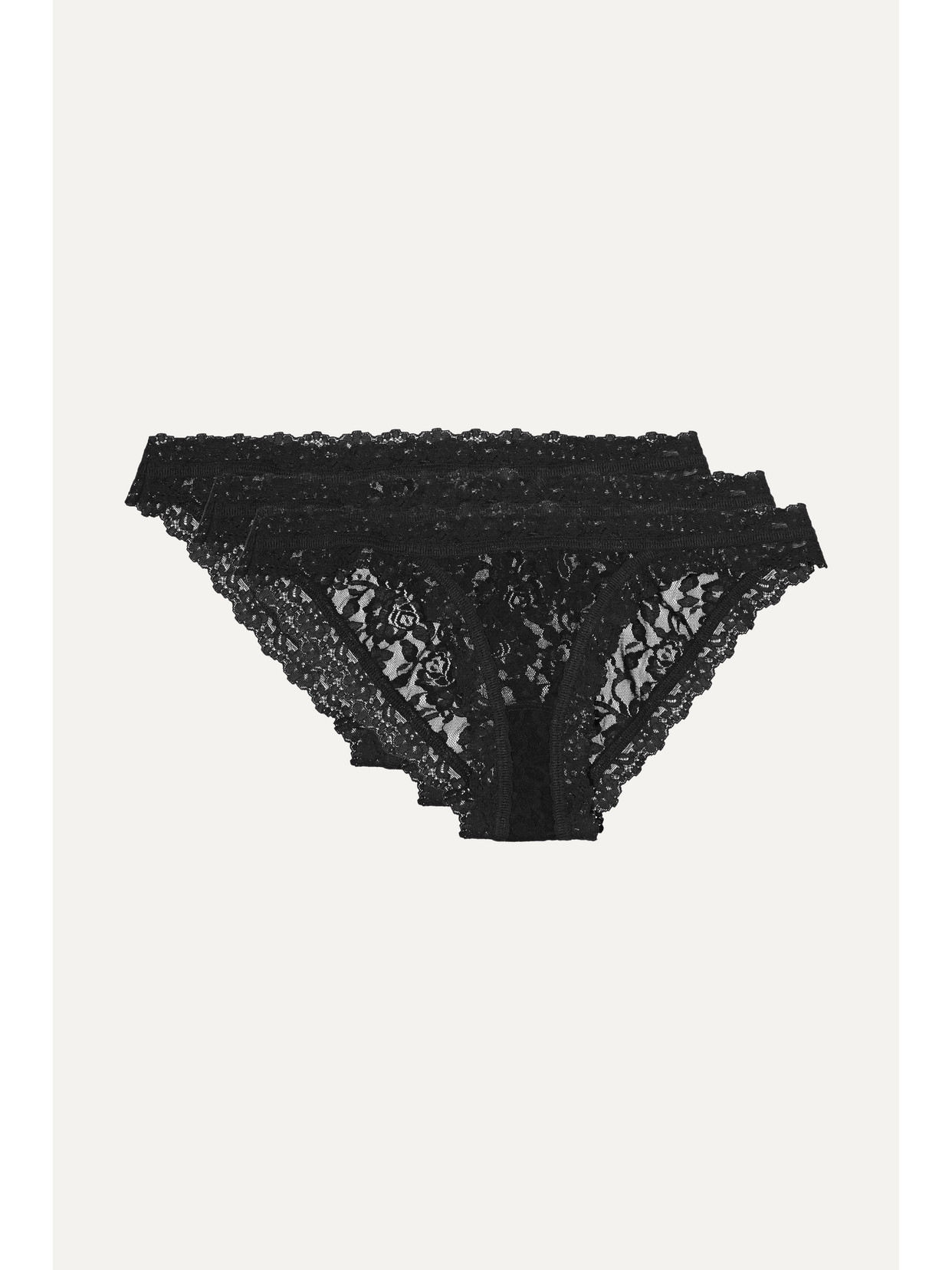 Hanky Panky Signature Set Of Three Stretch-lace Brazilian Briefs In Black