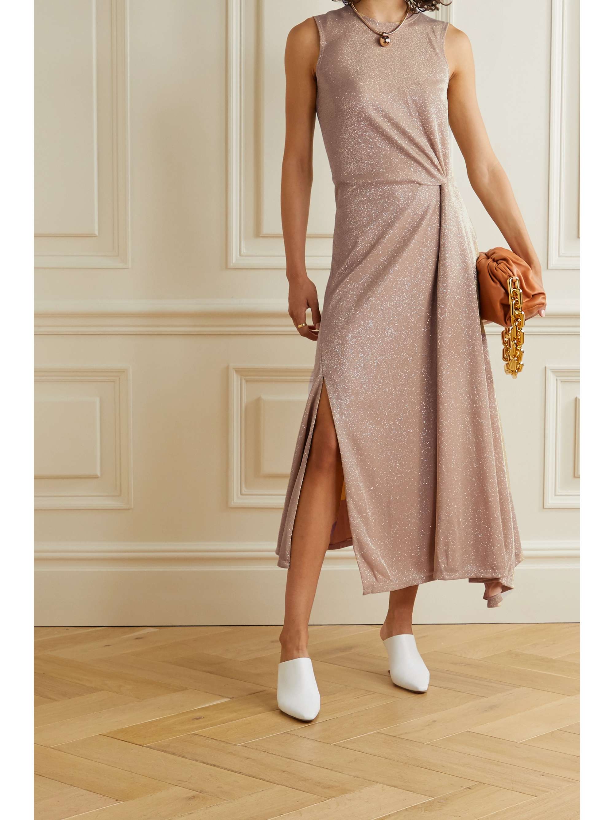 LANVIN Cutout gathered Lurex midi dress