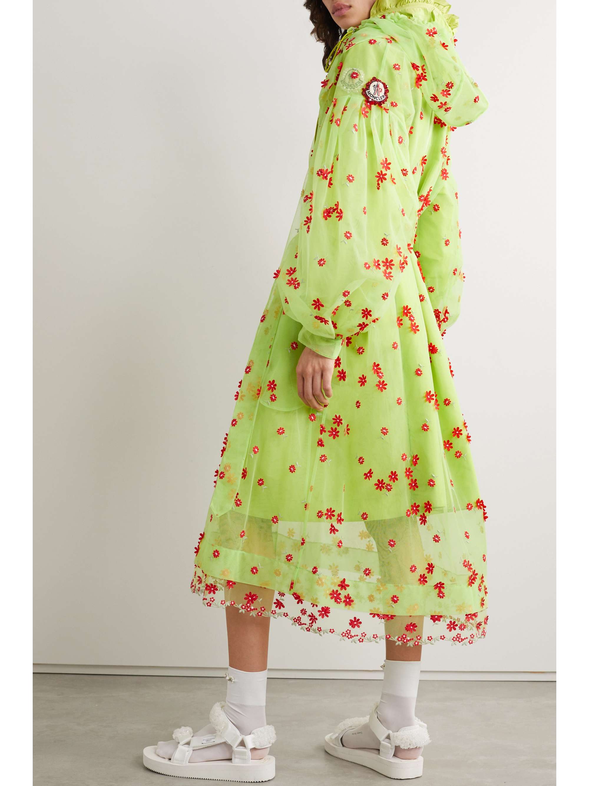 MONCLER GENIUS + 4 Simone Rocha Coronilla hooded appliquéd embroidered tulle trench coat
