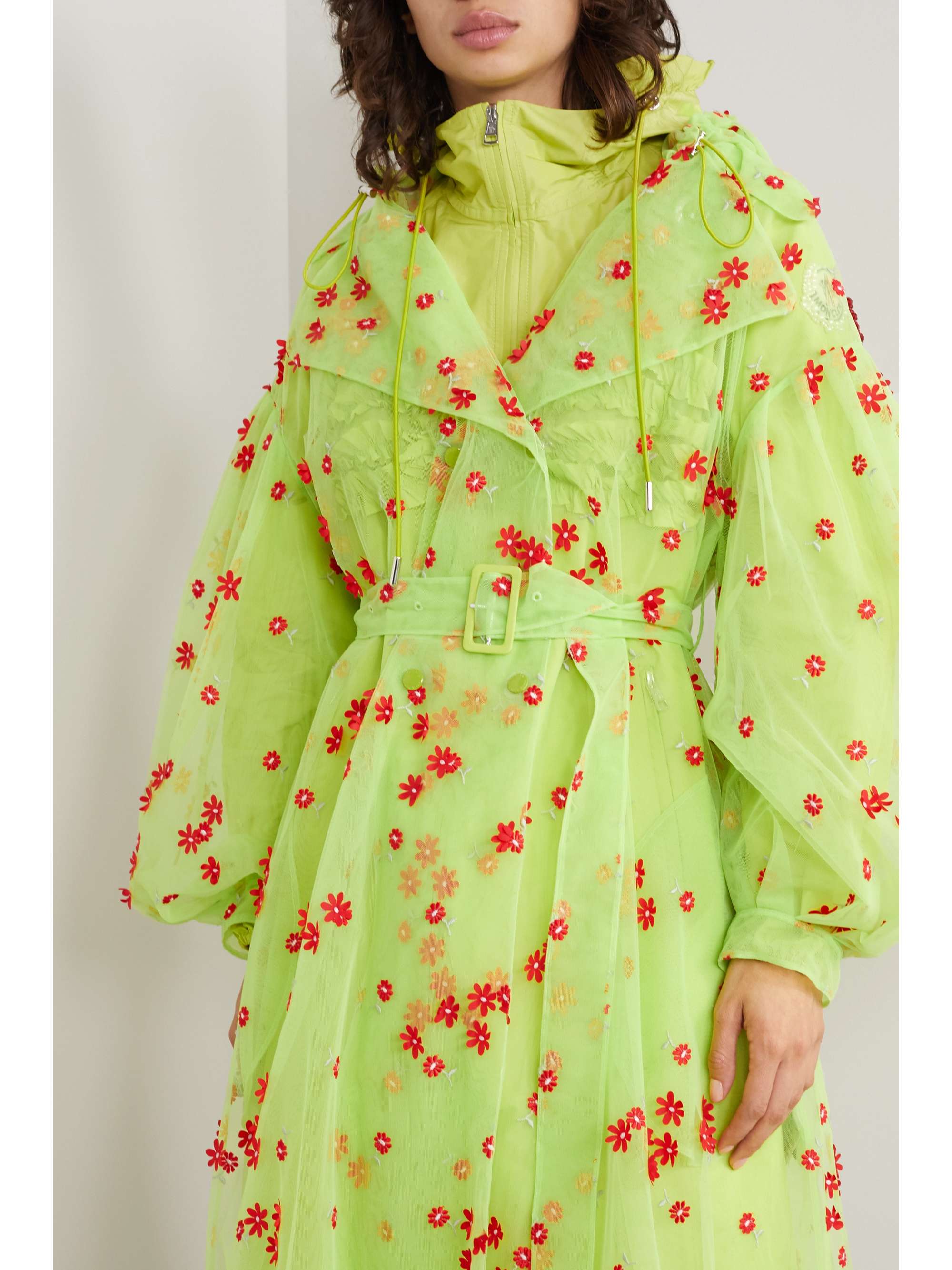 MONCLER GENIUS + 4 Simone Rocha Coronilla hooded appliquéd embroidered tulle trench coat