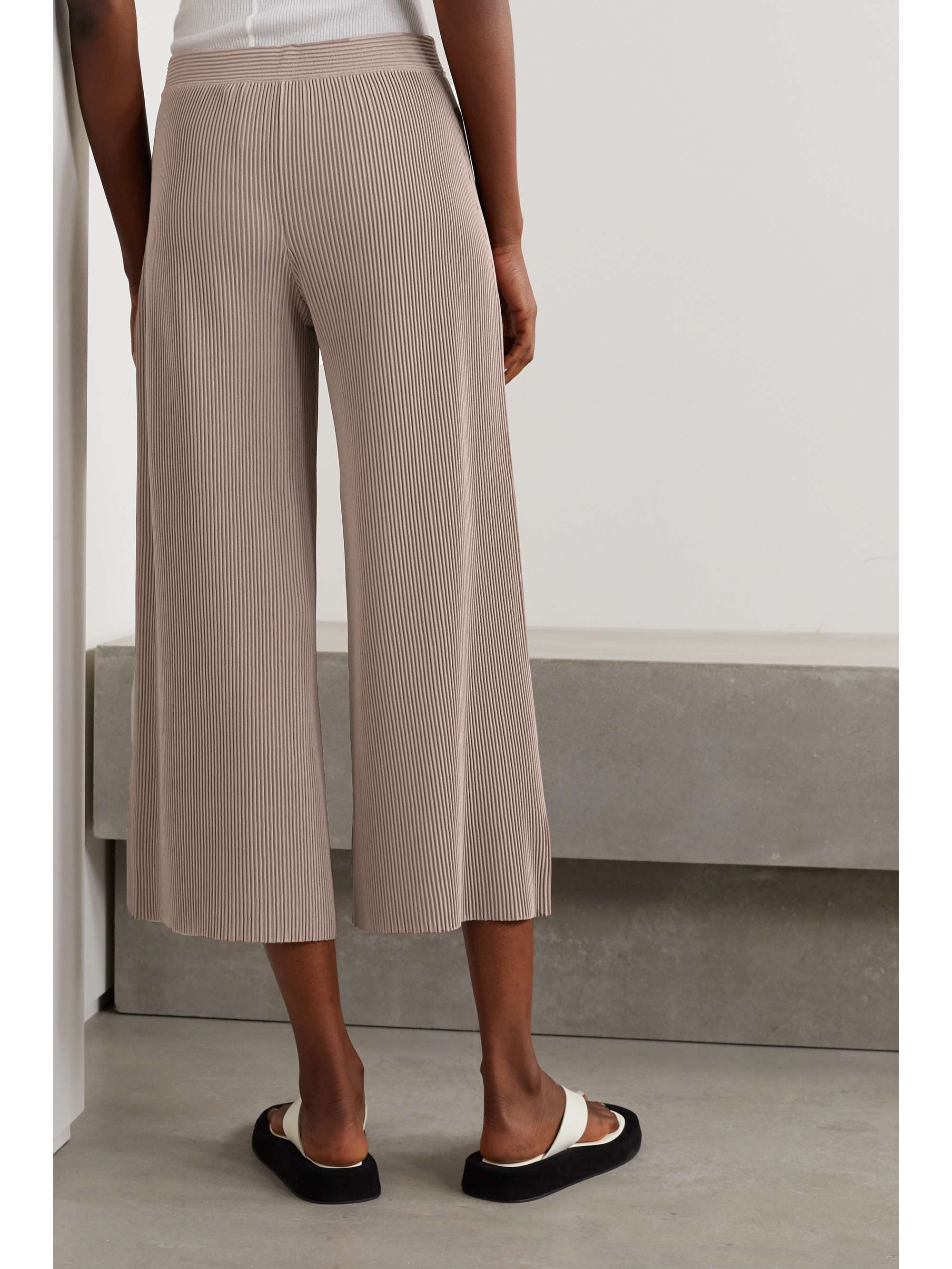 Taupe Henriet cropped ribbed-knit wide 