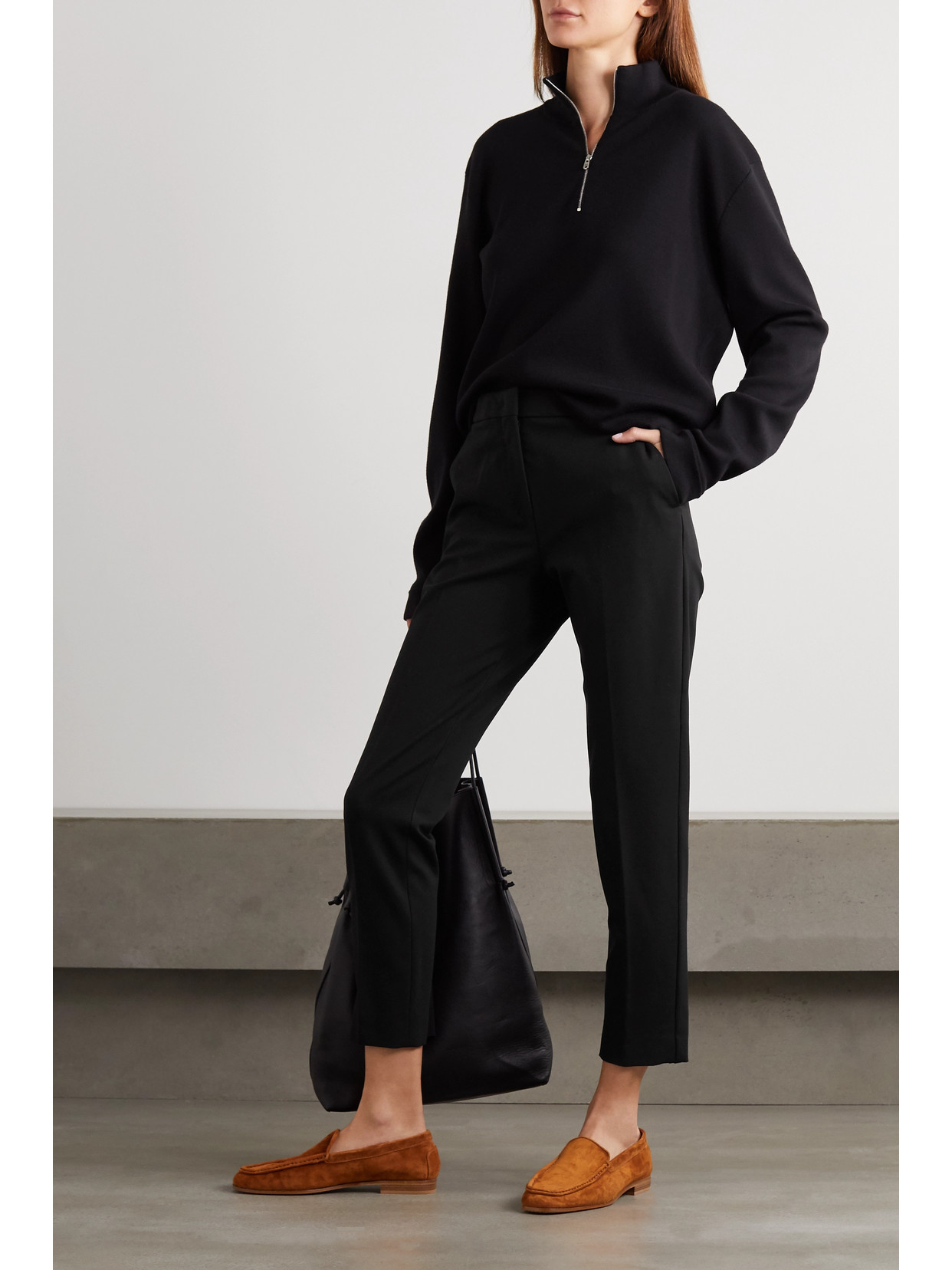 Shop Max Mara Pegno Cady Straight-leg Pants In Black