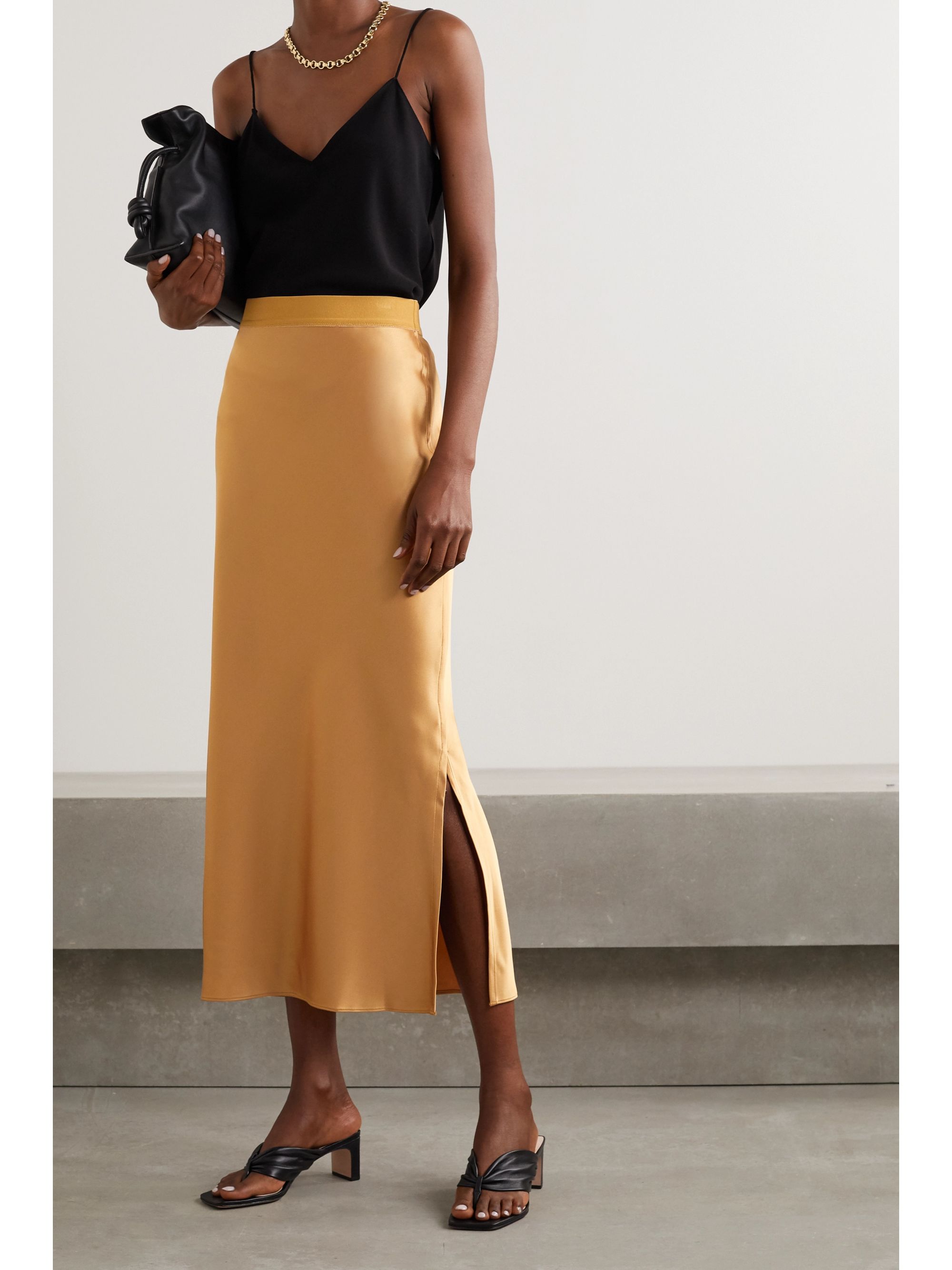 Camel Satin midi skirt | THEORY | NET-A 