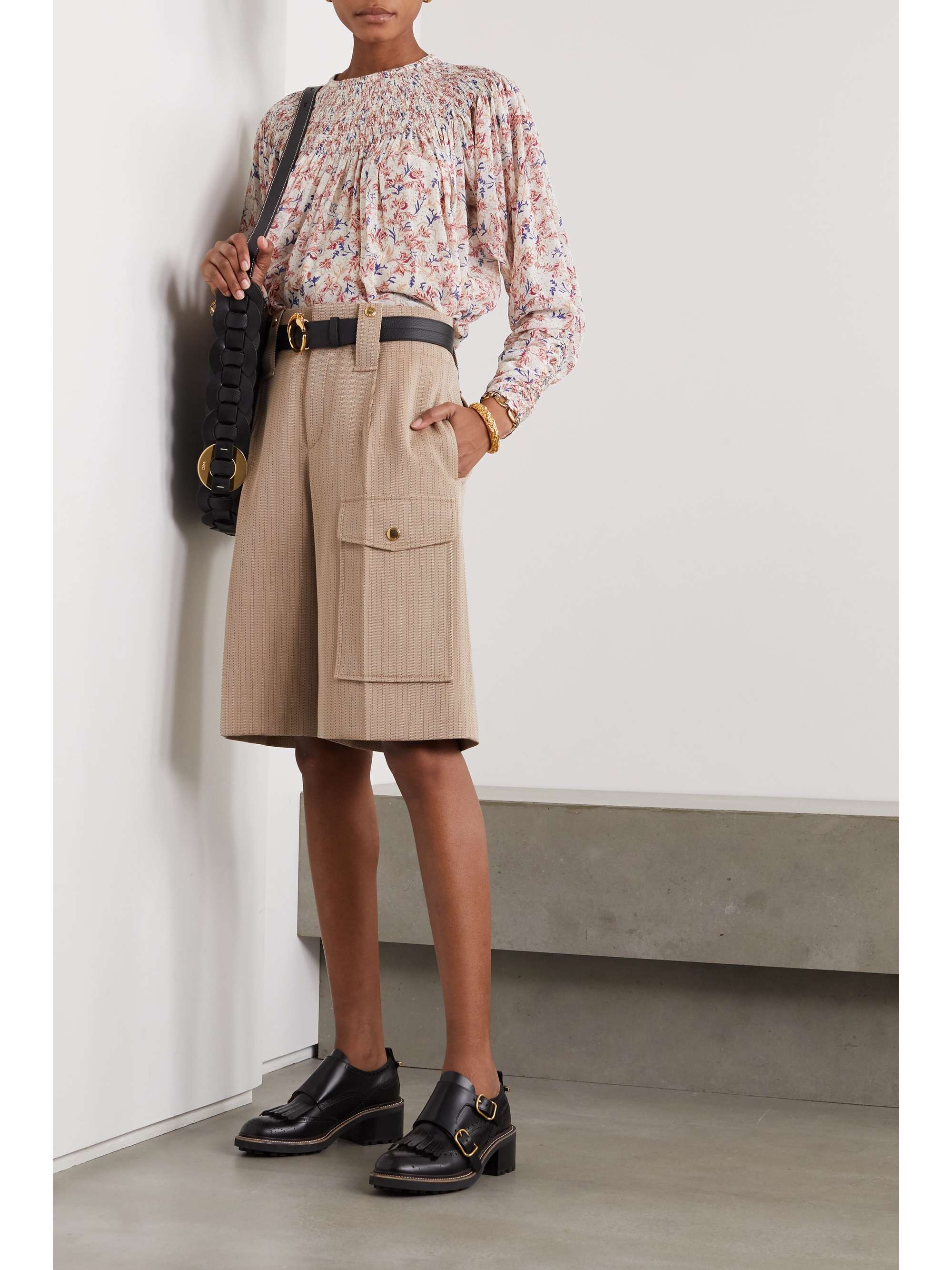CHLOÉ Ruched shirred floral-print silk blouse