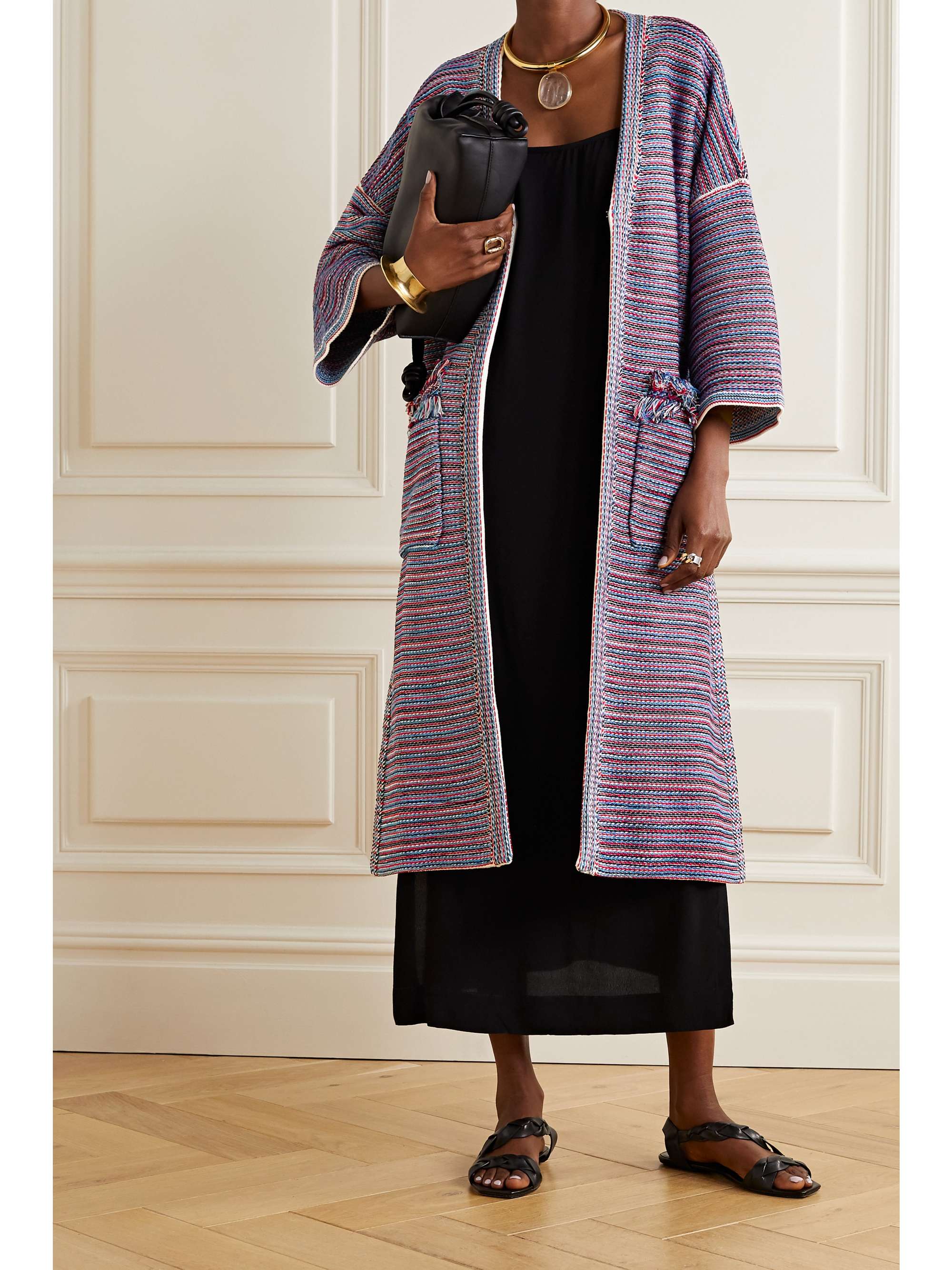 CHLOÉ Fringed striped tweed coat