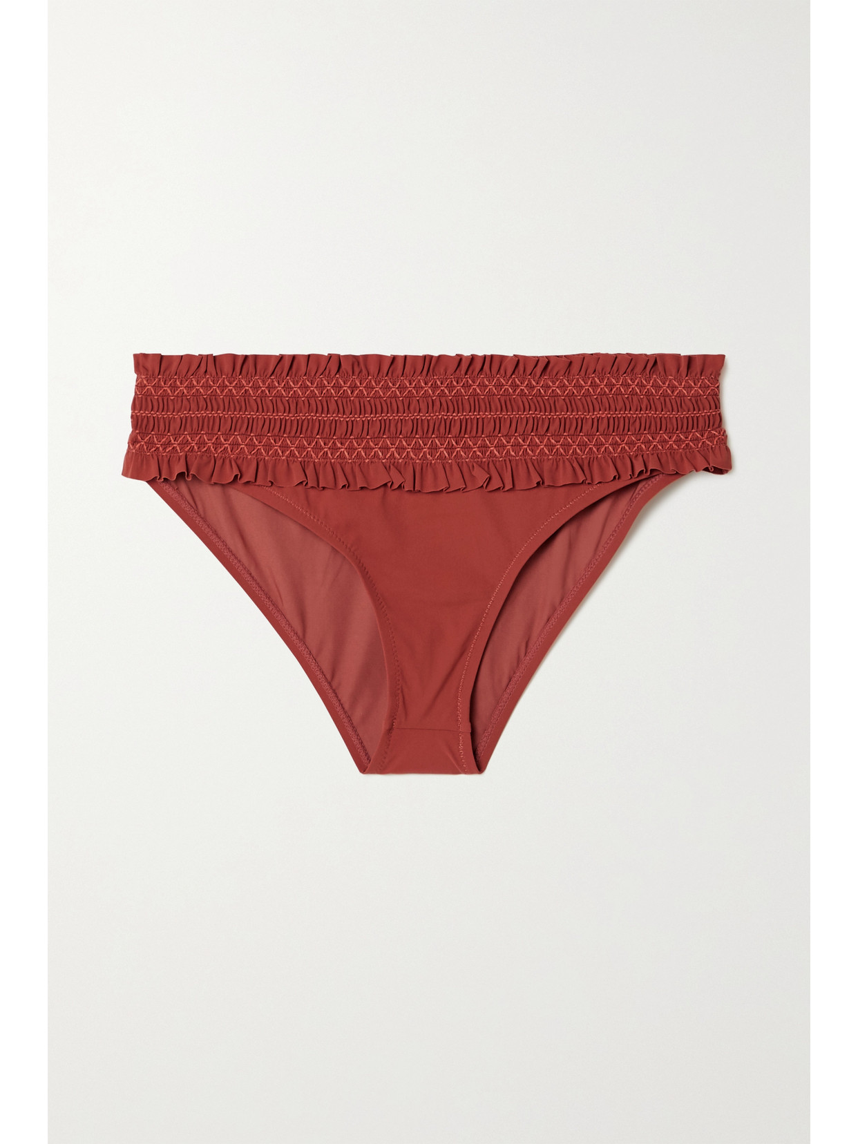 Tory Burch Costa Smocked Hipster Bikini Bottoms In Brick