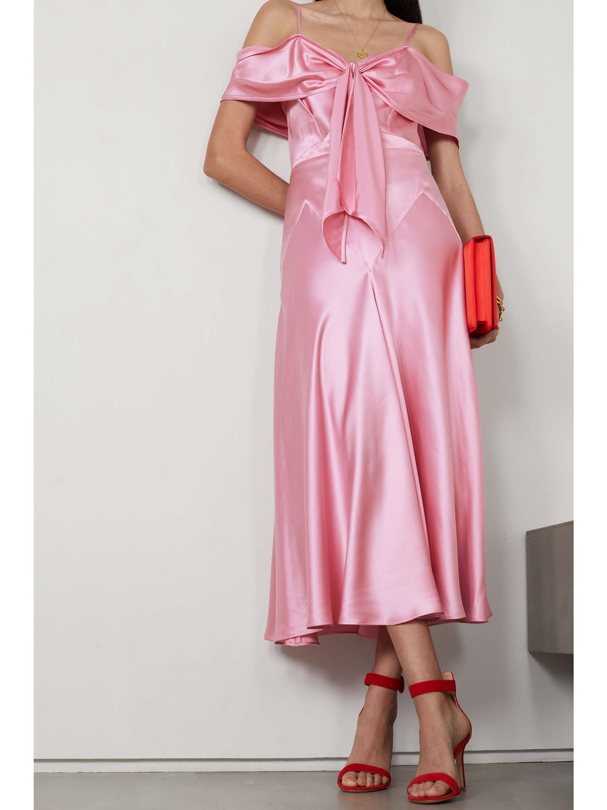 ANNA MASON Lily bow-detailed cold-shoulder gingham cotton midi dress
