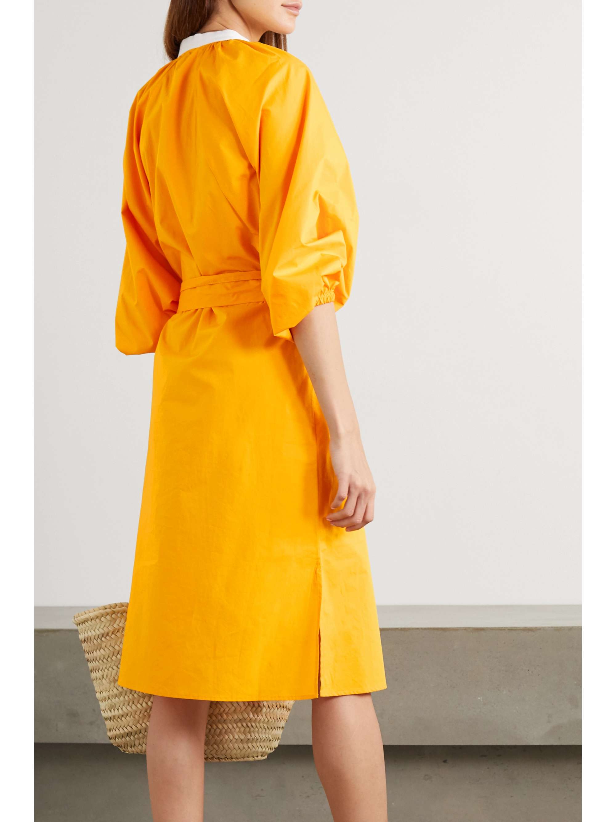 TORY BURCH Belted canvas-trimmed cotton-poplin dress