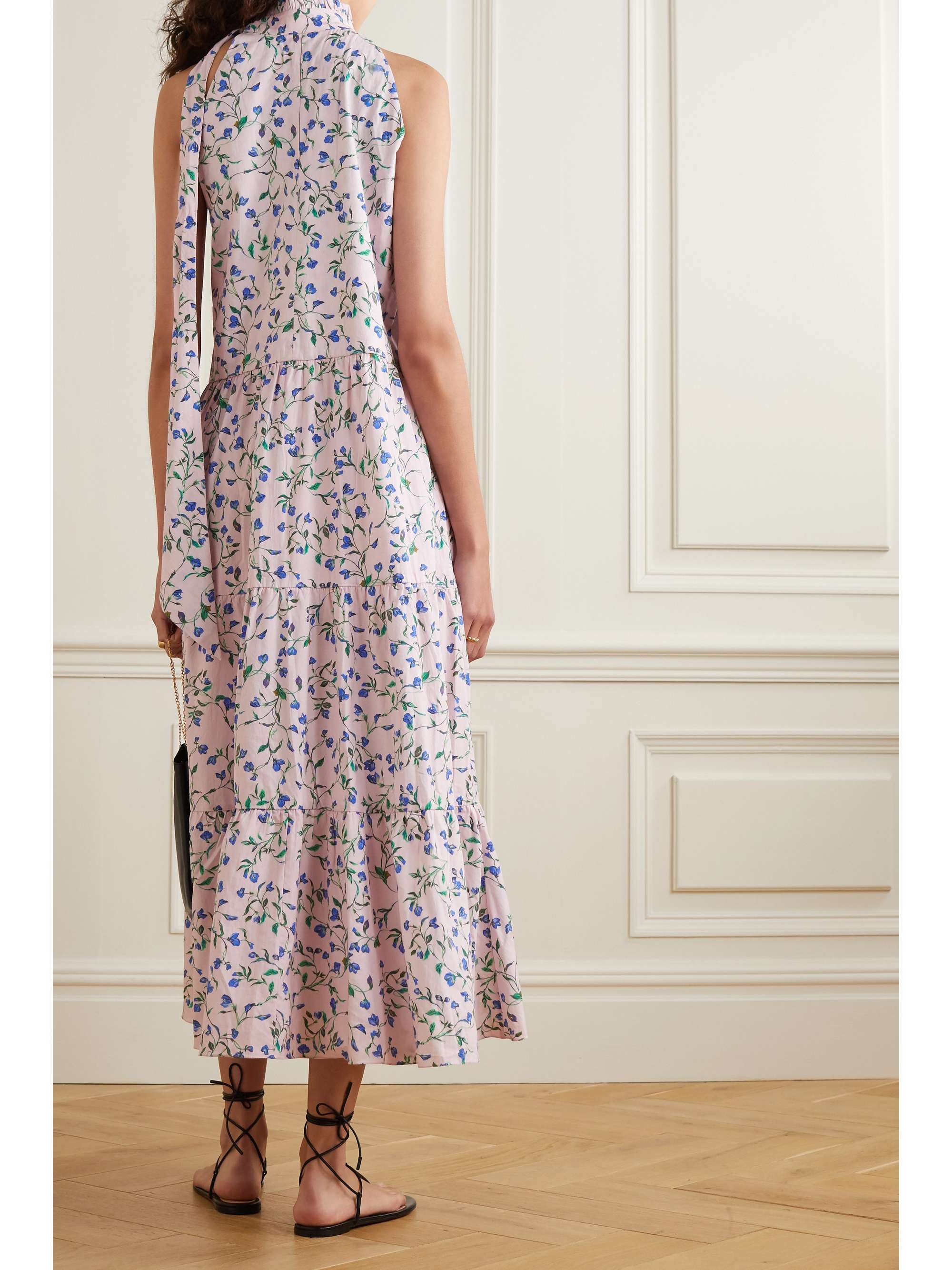 SEREN Toni tie-neck floral-print organic cotton-poplin midi dress