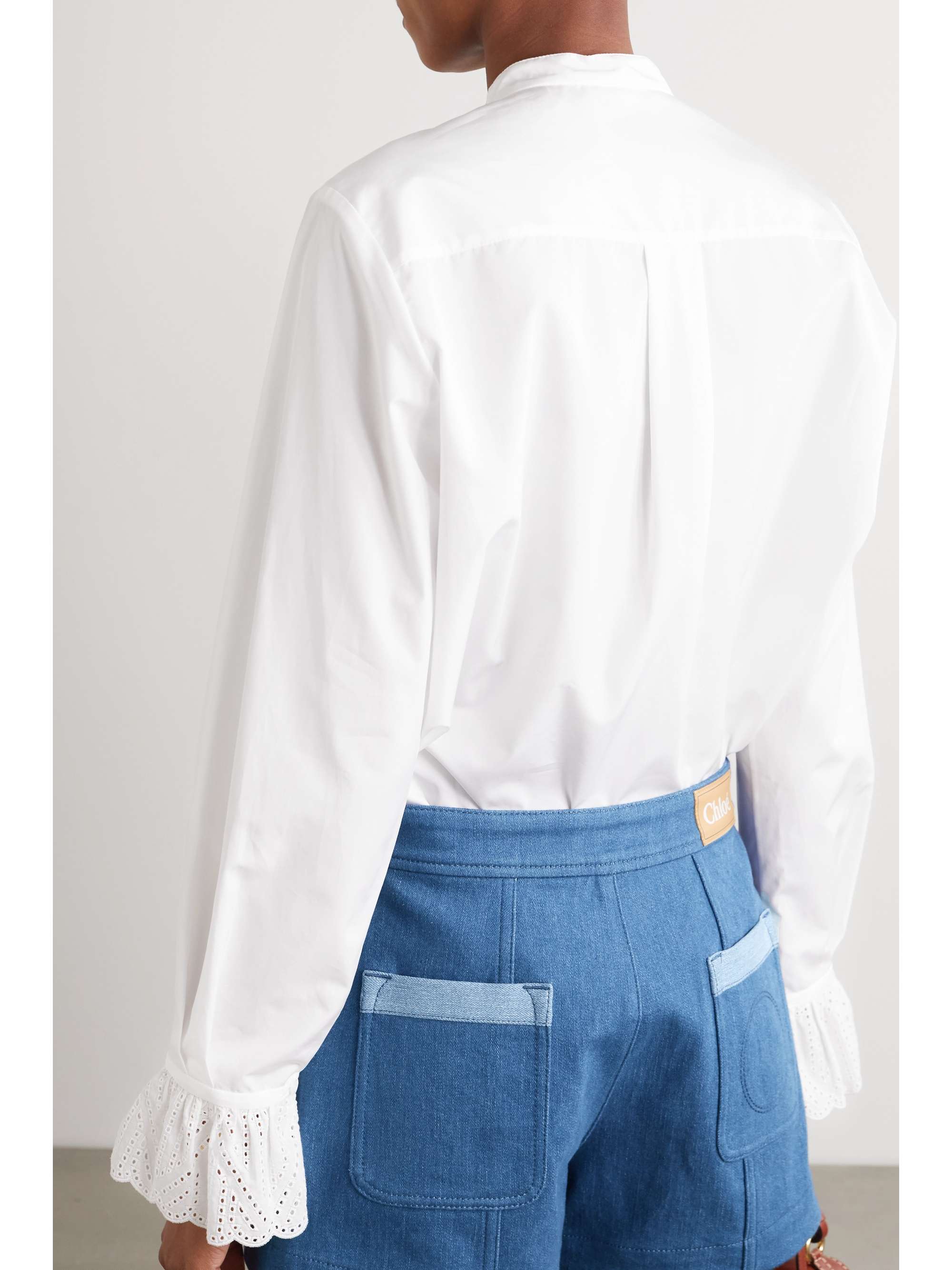 CHLOÉ 缩褶马德拉刺绣纯棉府绸女衫