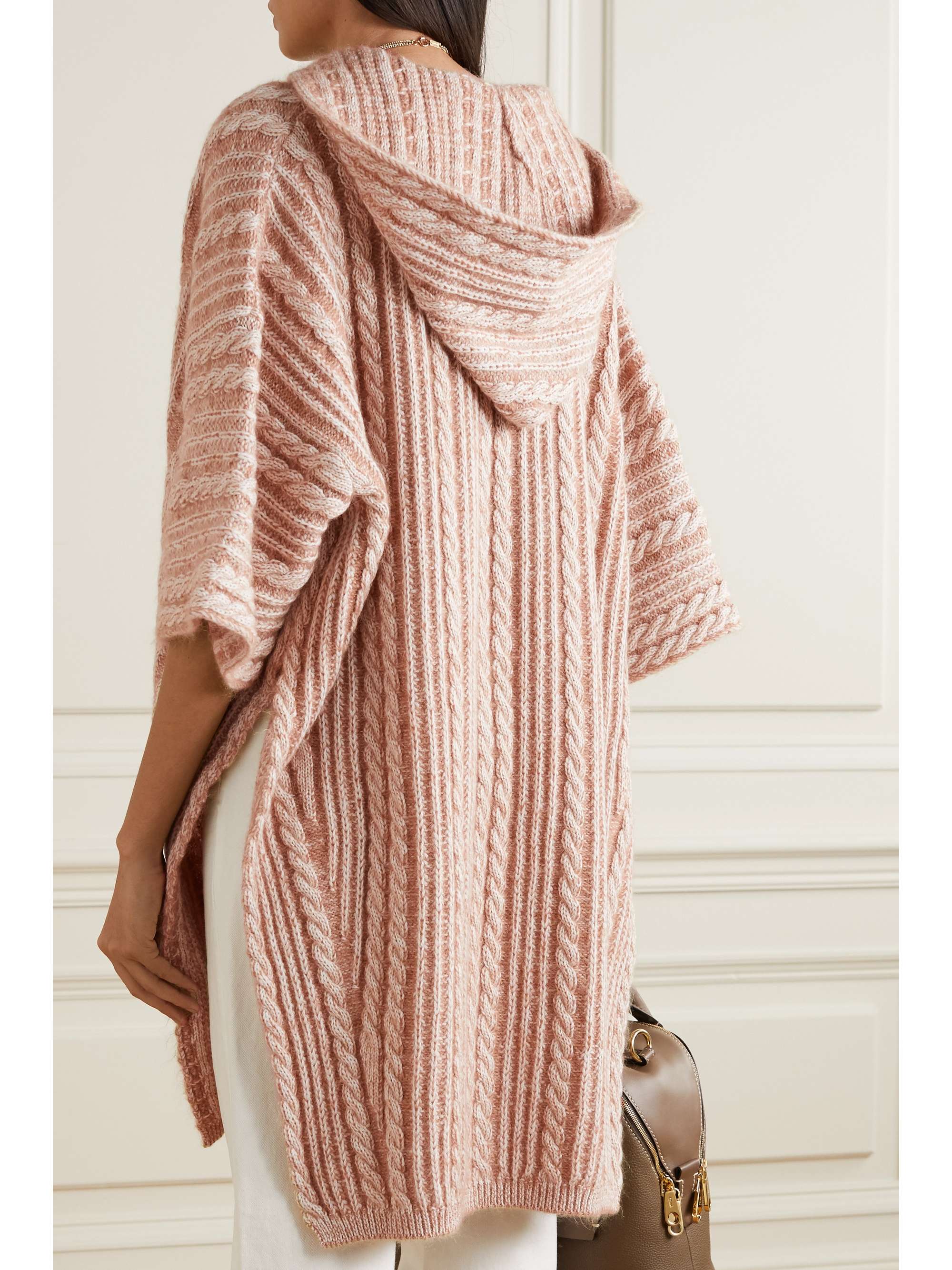 CHLOÉ Hooded cable-knit wool-blend poncho