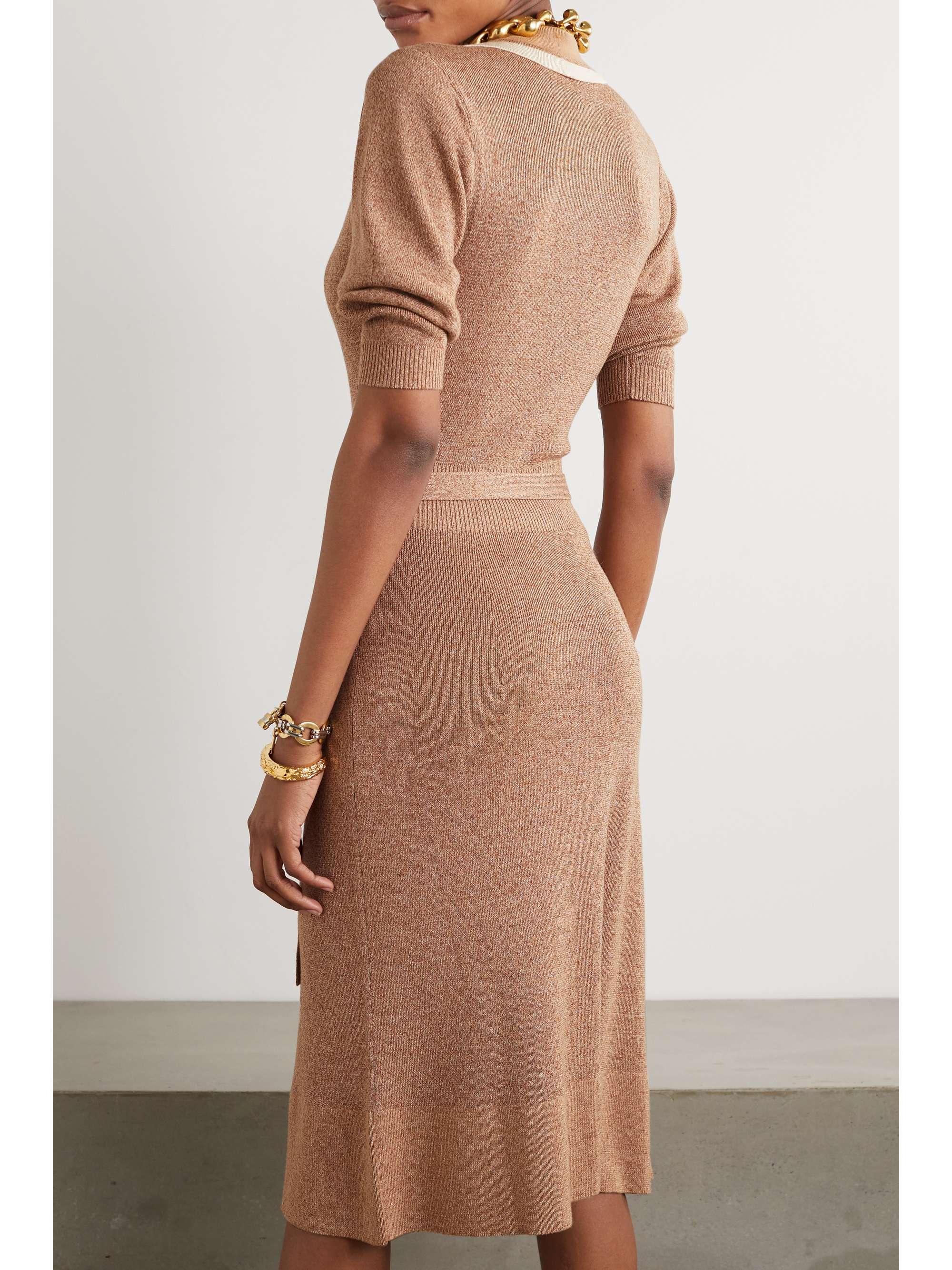 CHLOÉ Belted mélange wool and silk-blend midi dress