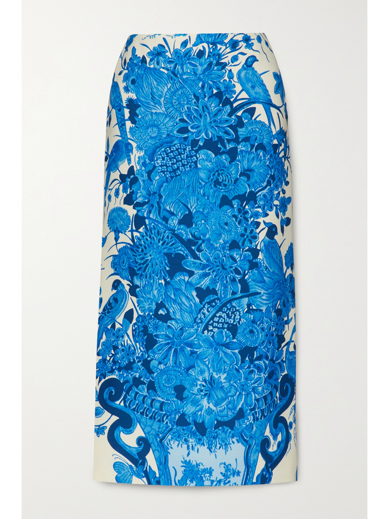 Valentino Delft-print Wool-blend Midi Pencil Skirt In Blue