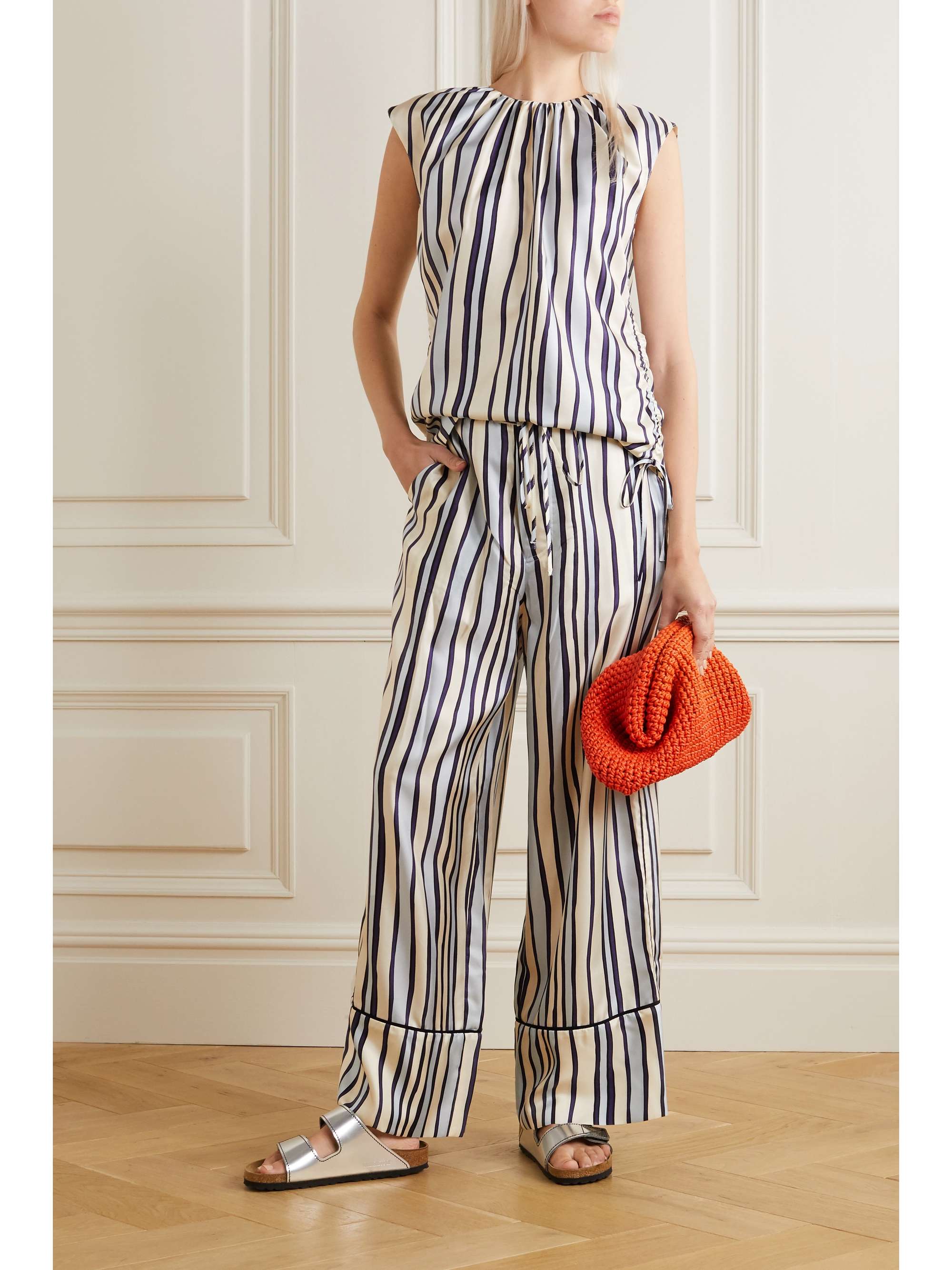 Ivory Striped silk-twill pants | MARNI 