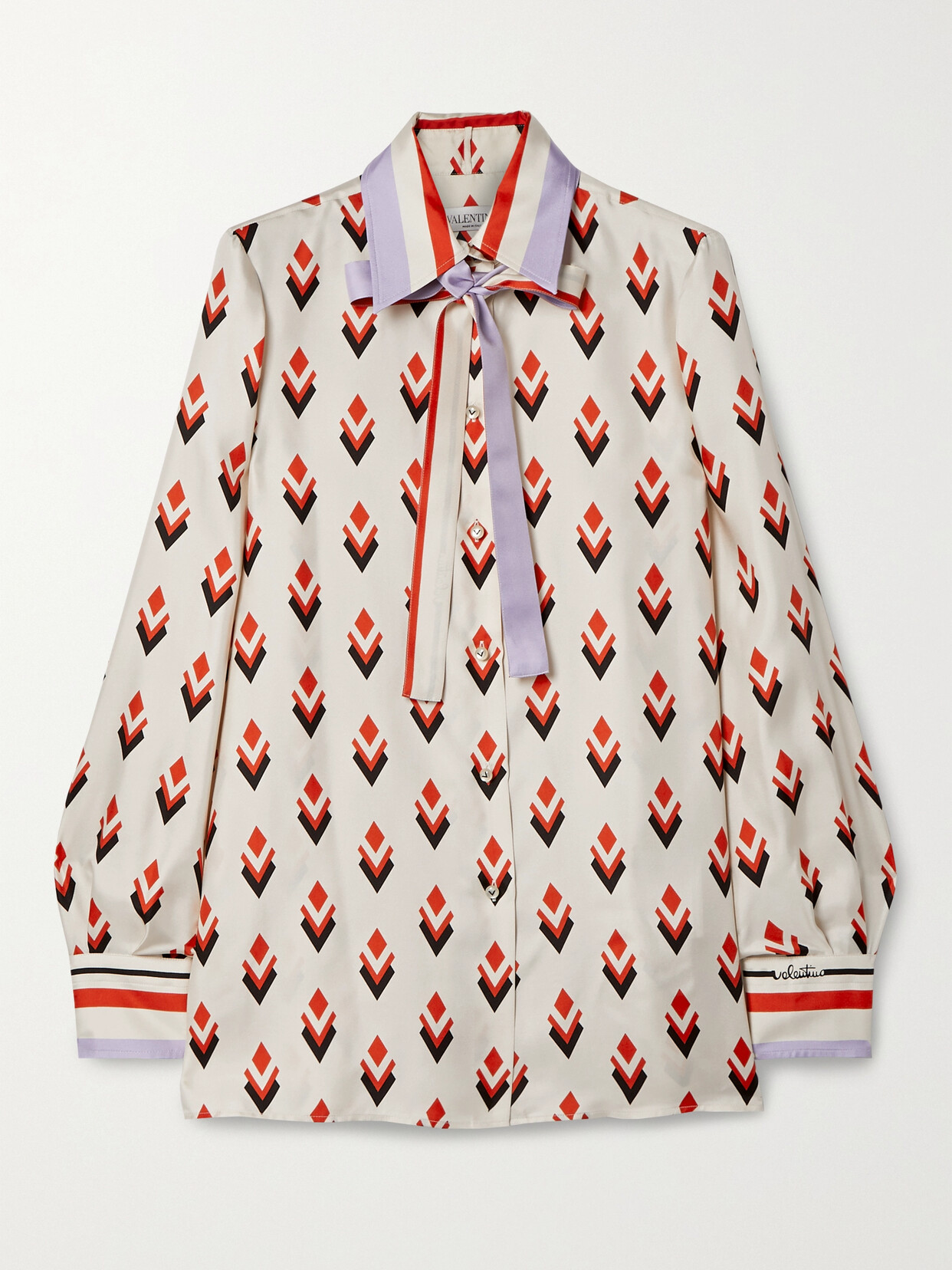 Valentino Garavani Pussy-bow Printed Silk-satin Twill Shirt - Ivory
