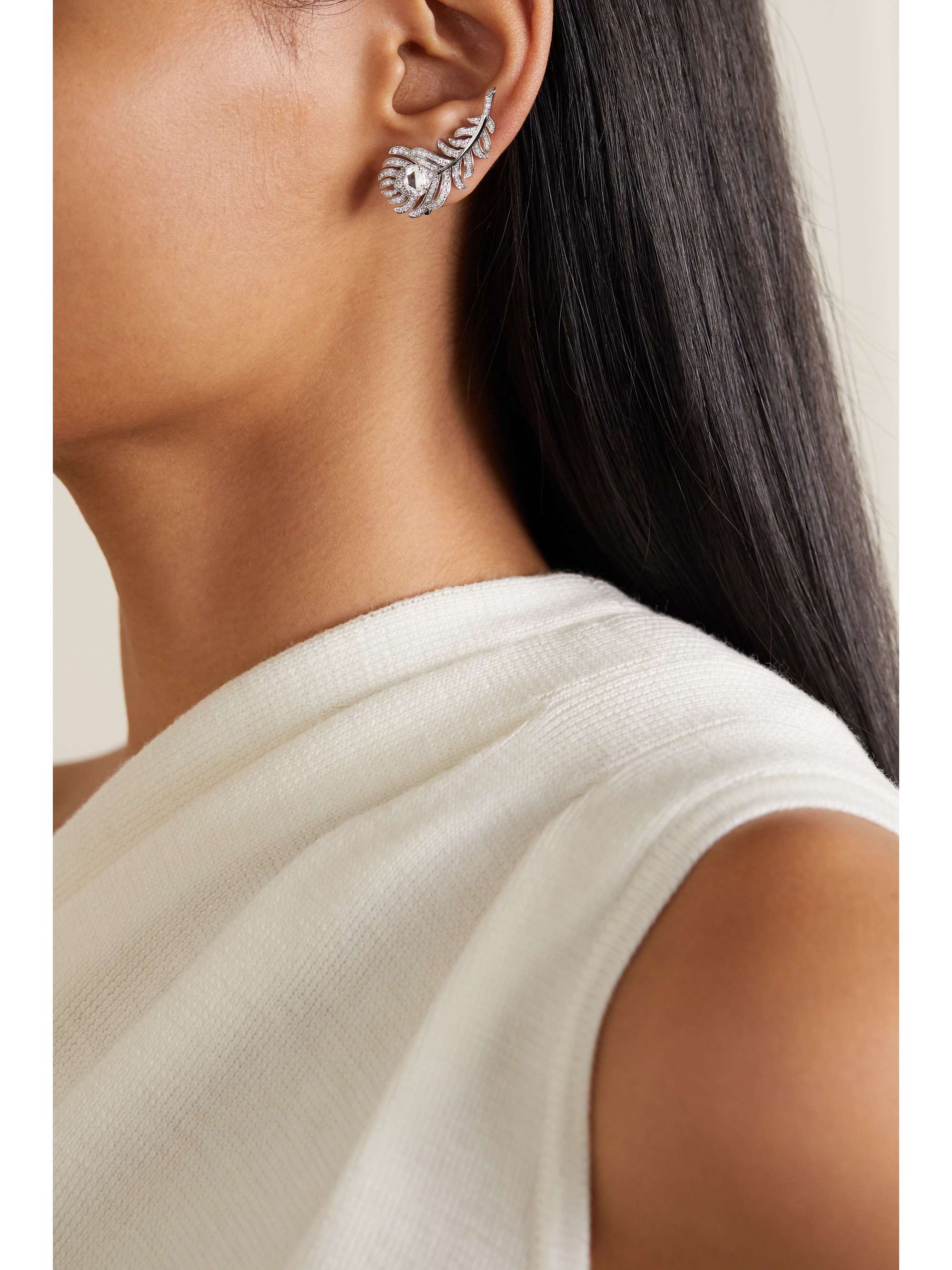 BOUCHERON Plume de Paon 18-karat white gold diamond earrings