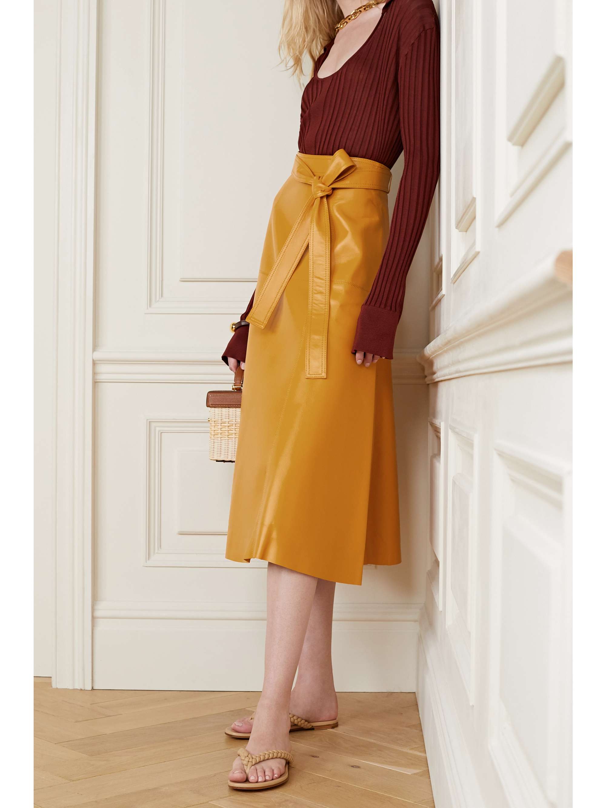 oscar de la renta leather skirt