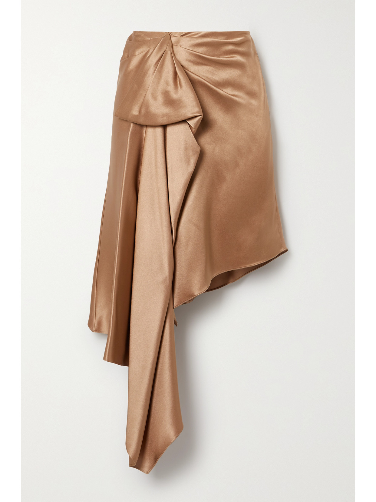 CUSHNIE ET OCHS Asymmetric Draped Silk-charmeuse Skirt - Neutrals
