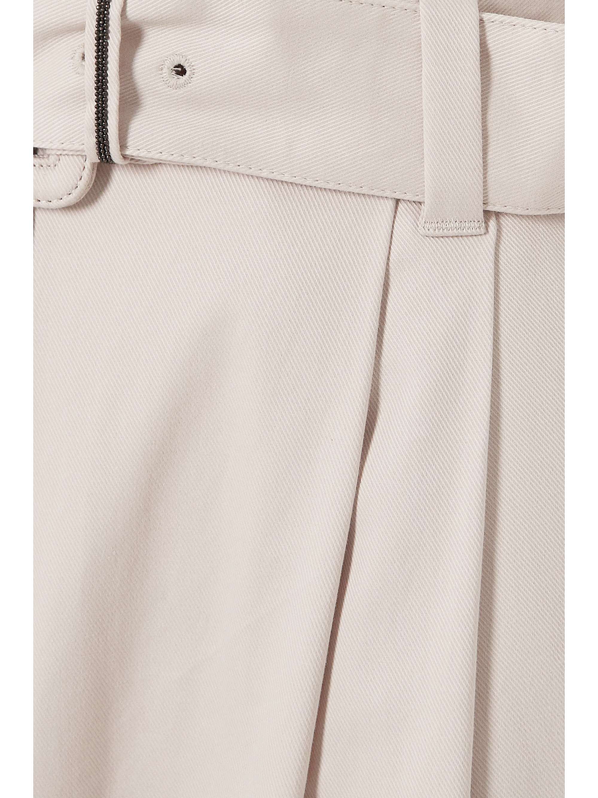 BRUNELLO CUCINELLI Belted bead-embellished pleated cotton-blend twill wide-leg pants