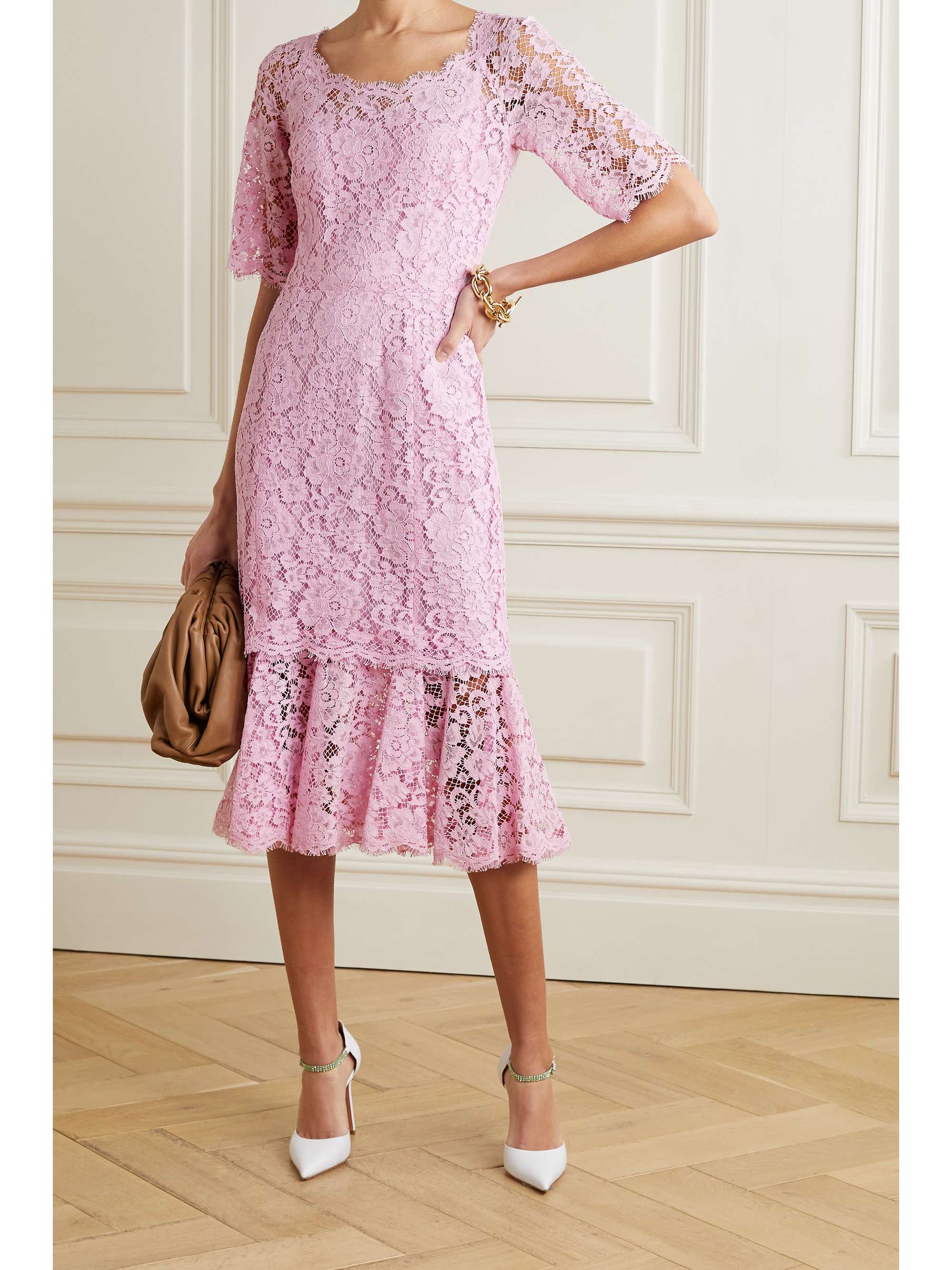 Oxideren Verst Mevrouw Pink Tiered corded lace midi dress | DOLCE & GABBANA | NET-A-PORTER