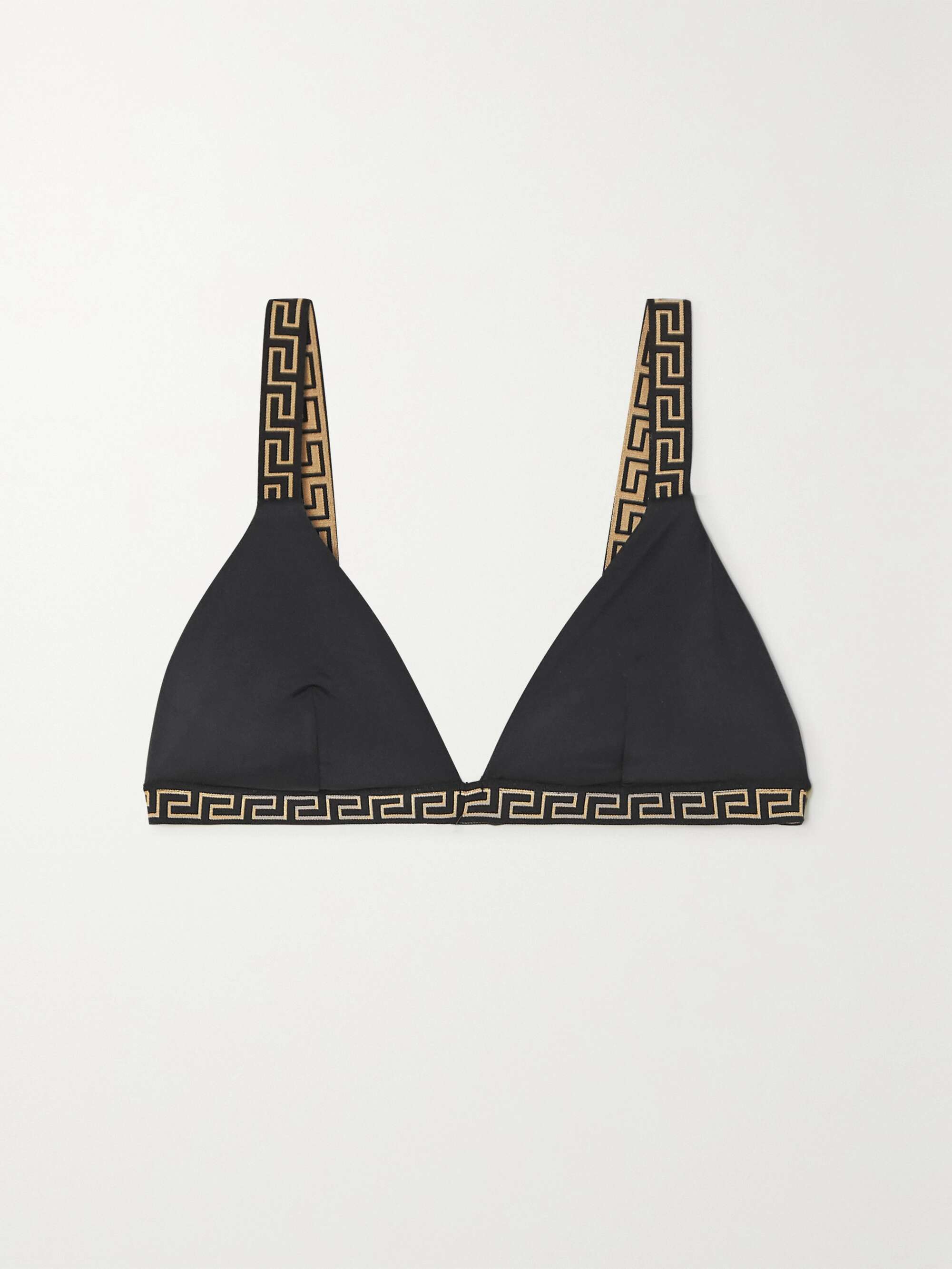 Black Jacquard-trimmed triangle bikini top | VERSACE | NET-A-PORTER