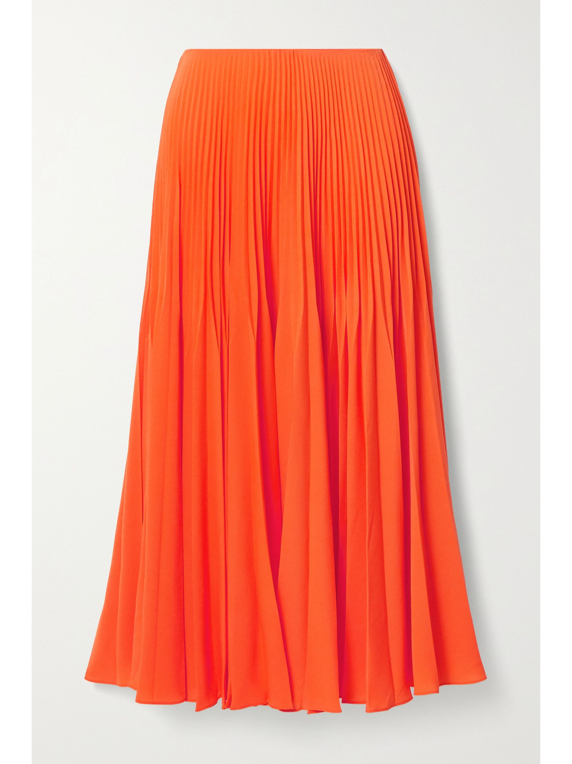 Bright orange Pleated crepe midi skirt 