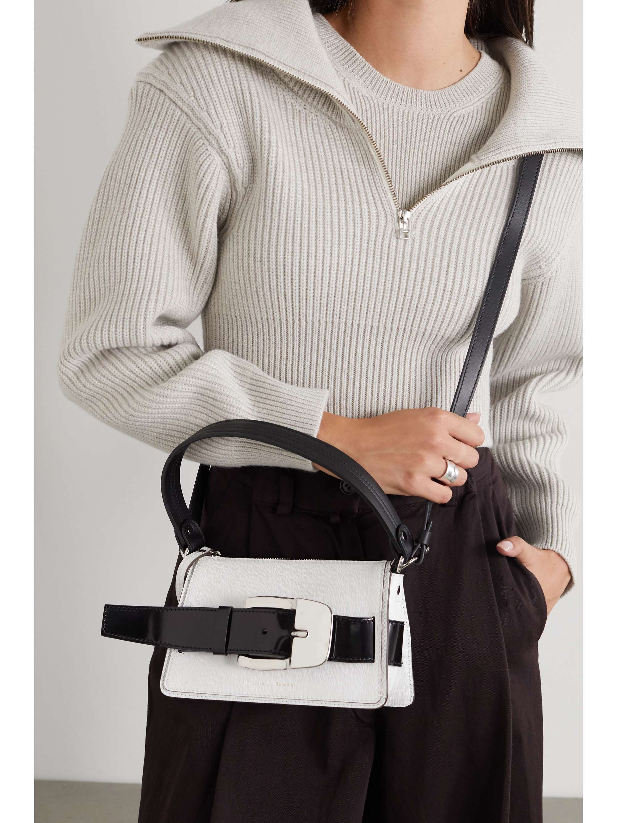 PROENZA SCHOULER Buckle small patent-trimmed textured-leather shoulder bag