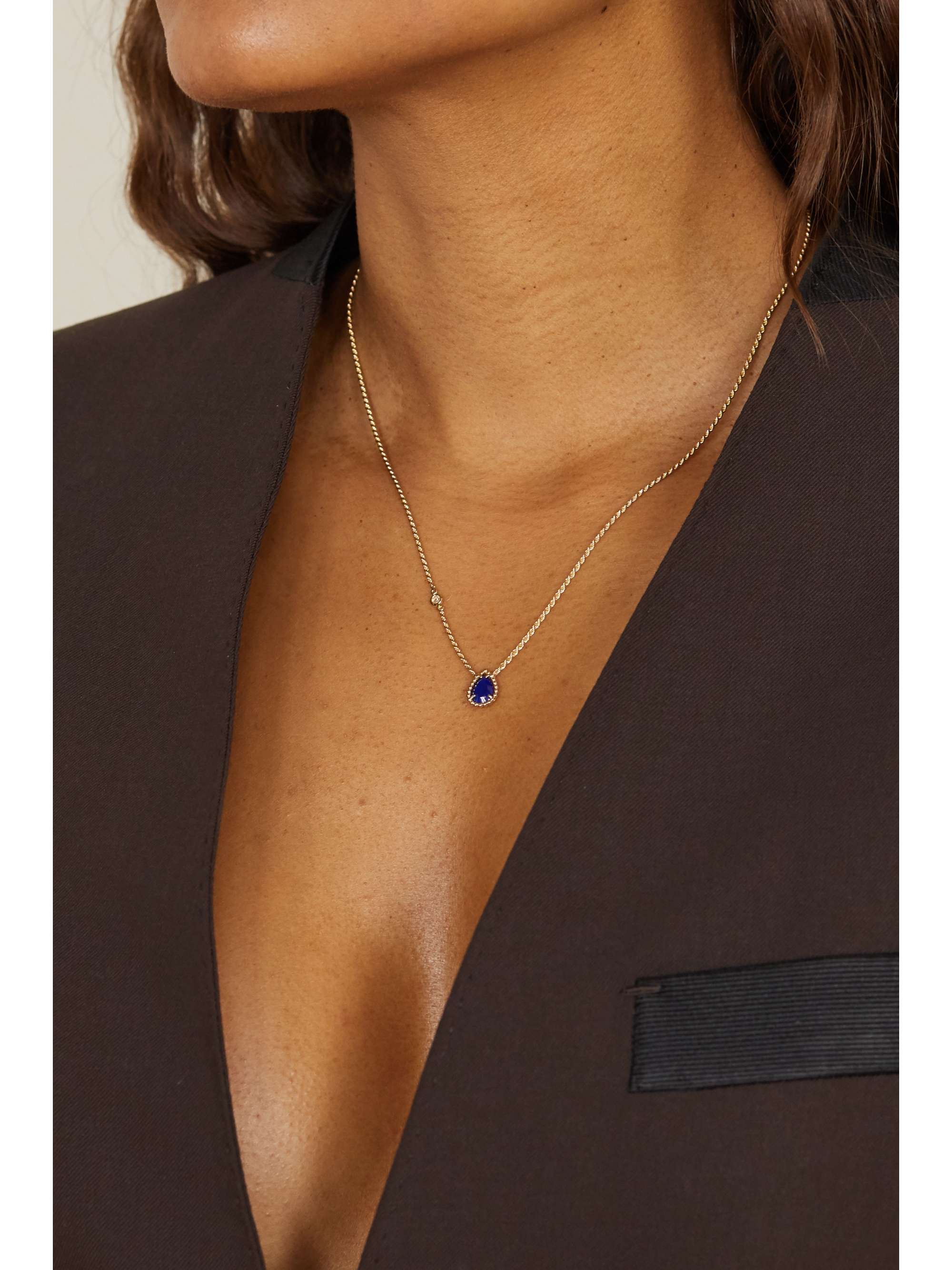 BOUCHERON Serpent Bohème 18-karat white gold, aquaprase and diamond necklace