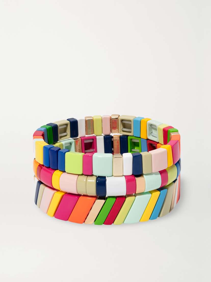 Roxanne Assoulin Fruit Stripe Set Of Three Enamel And Gold-plated Bracelets