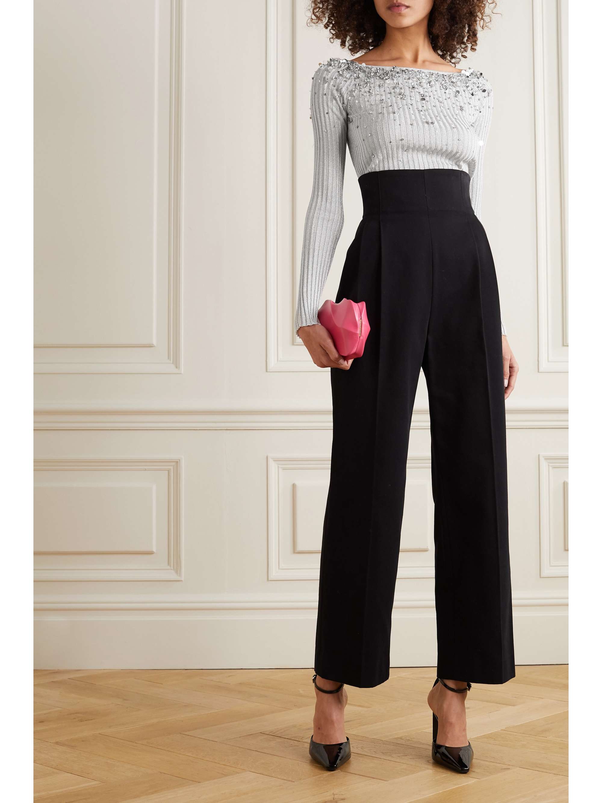 VALENTINO GARAVANI Embellished metallic ribbed-knit top | NET-A-PORTER