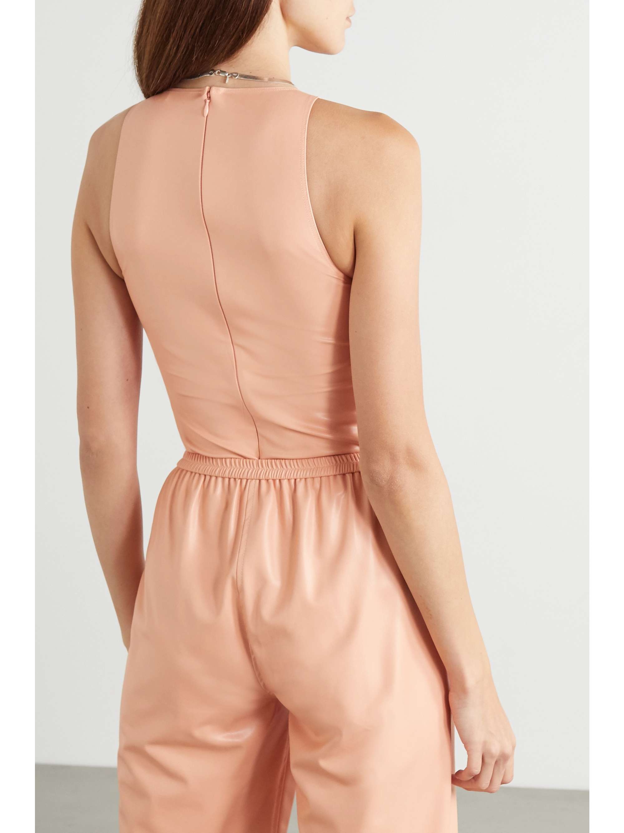 LAPOINTE Faux leather and stretch-jersey bodysuit