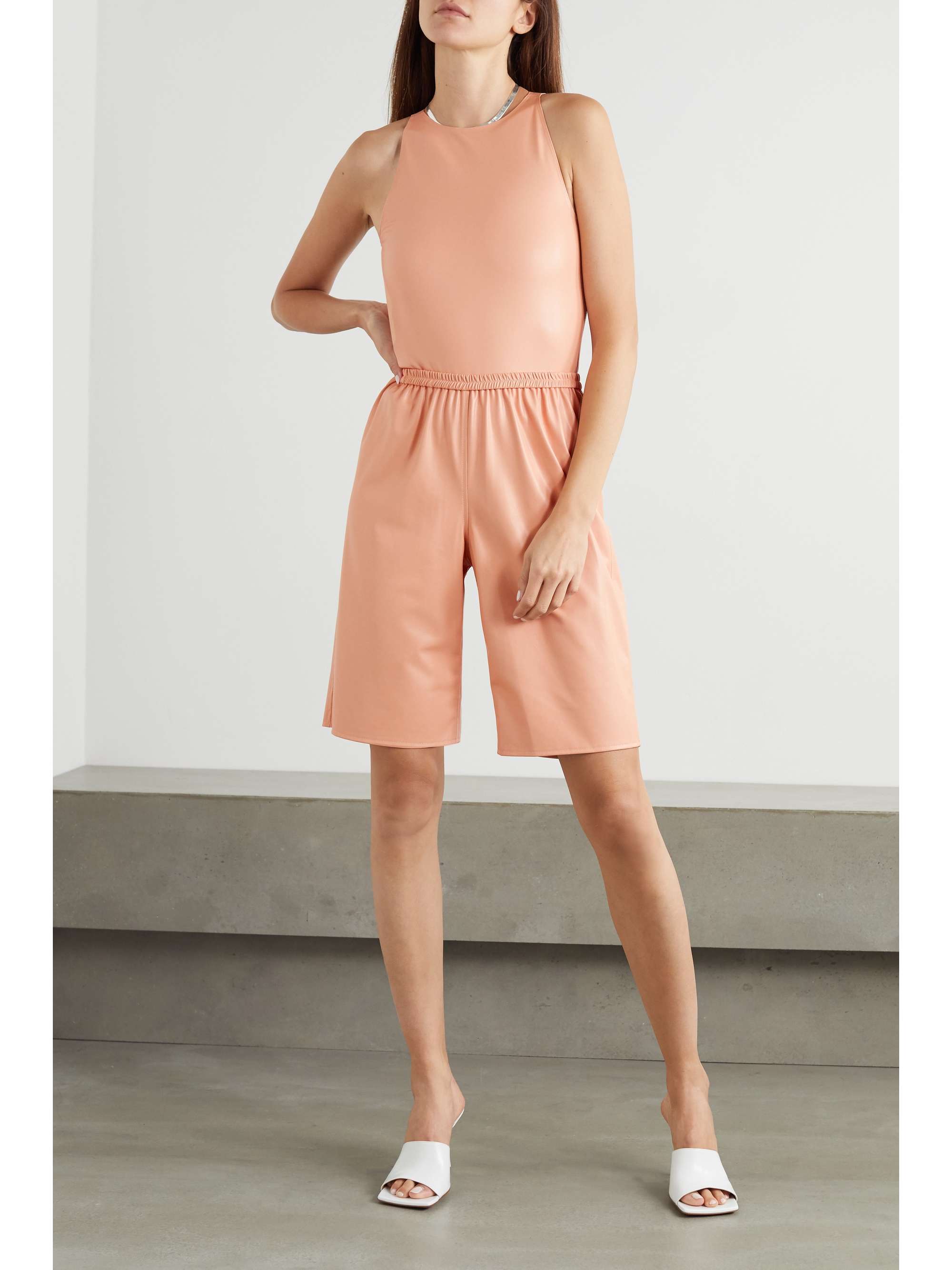 LAPOINTE Faux leather and stretch-jersey bodysuit