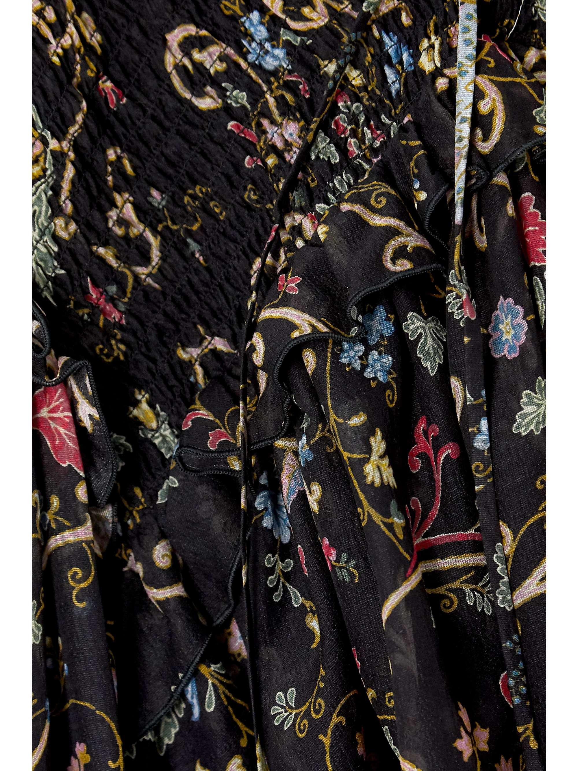 ETRO Ruffled shirred floral-print silk and wool-blend chiffon blouse