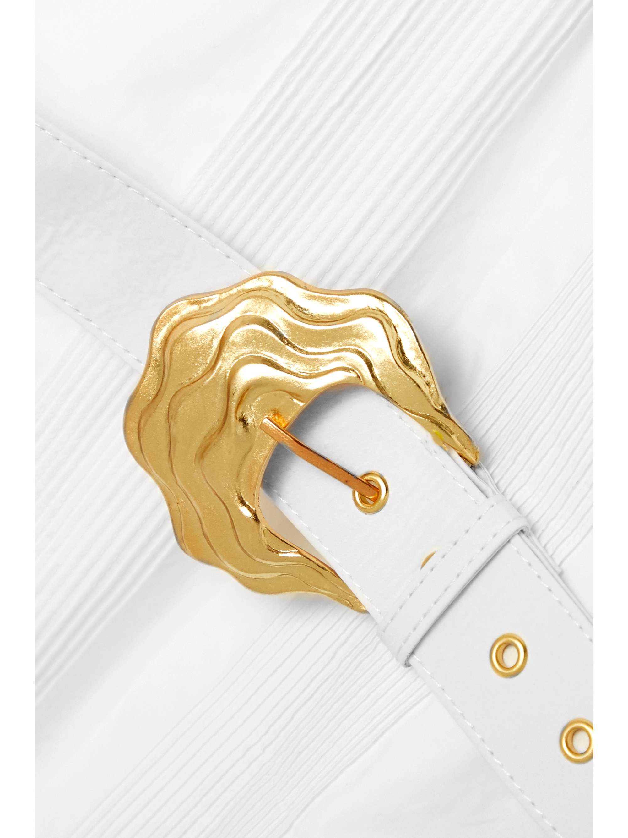 NICHOLAS Bella belted shirred cotton-poplin mini shirt dress