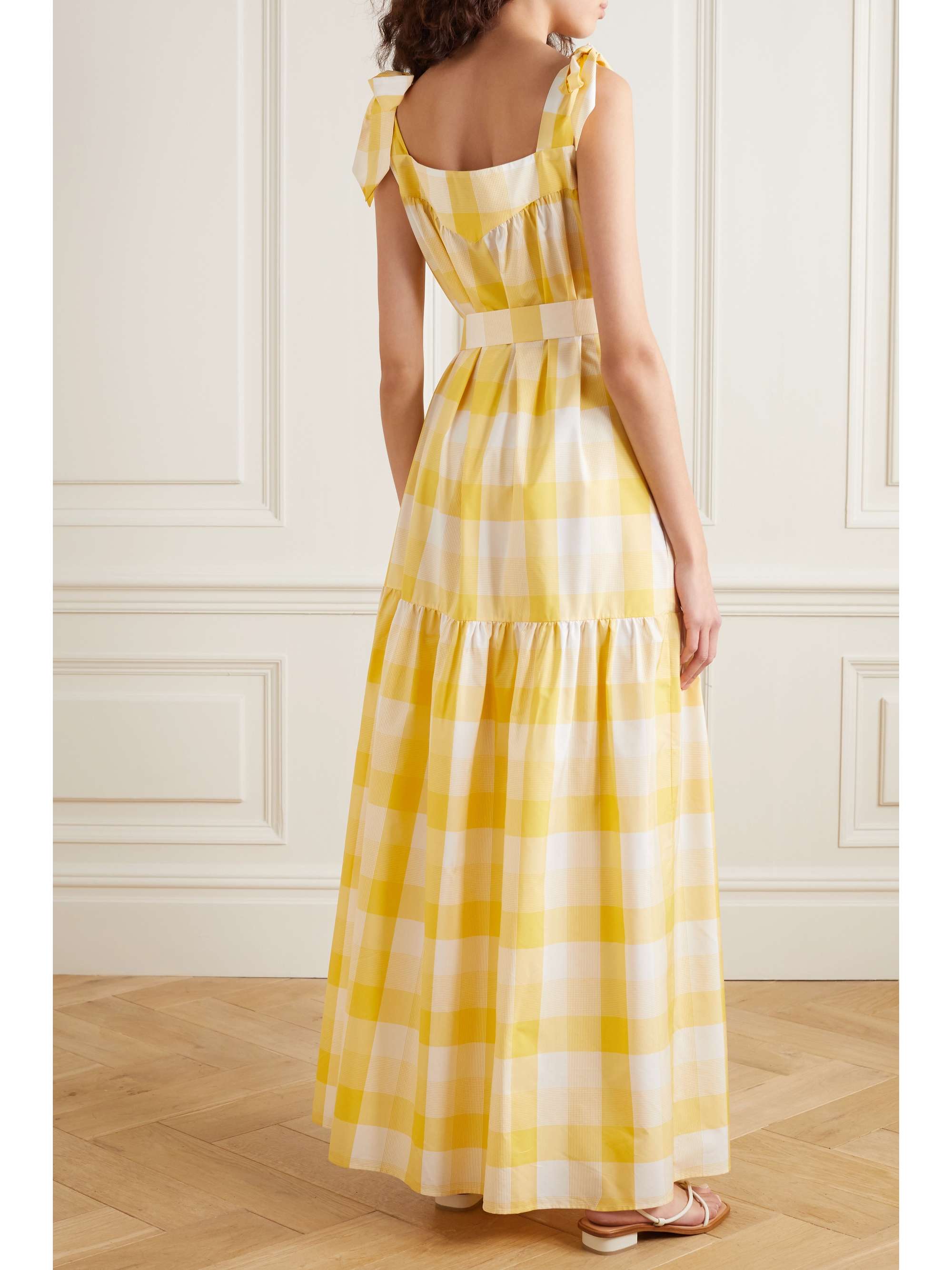 Yellow Delphine belted tiered checked cotton and silk-blend maxi dress | EVI GRINTELA | NET-A-PORTER